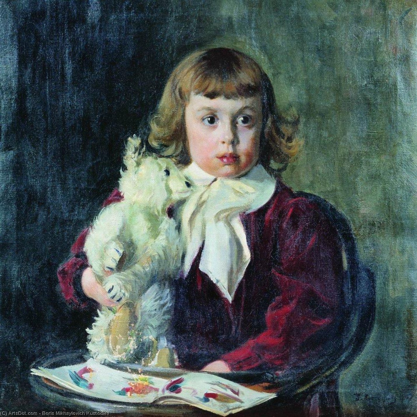 Order Oil Painting Replica Boy with teddy bear, 1907 by Boris Mikhaylovich Kustodiev | ArtsDot.com