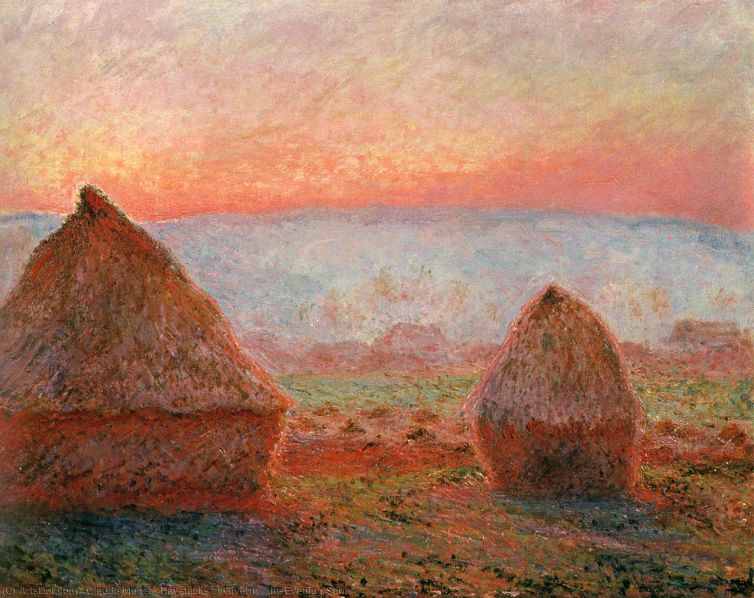 Buy Museum Art Reproductions Haystacks at Giverny, the Evening Sun, 1888 by Claude Monet (1840-1926, France) | ArtsDot.com
