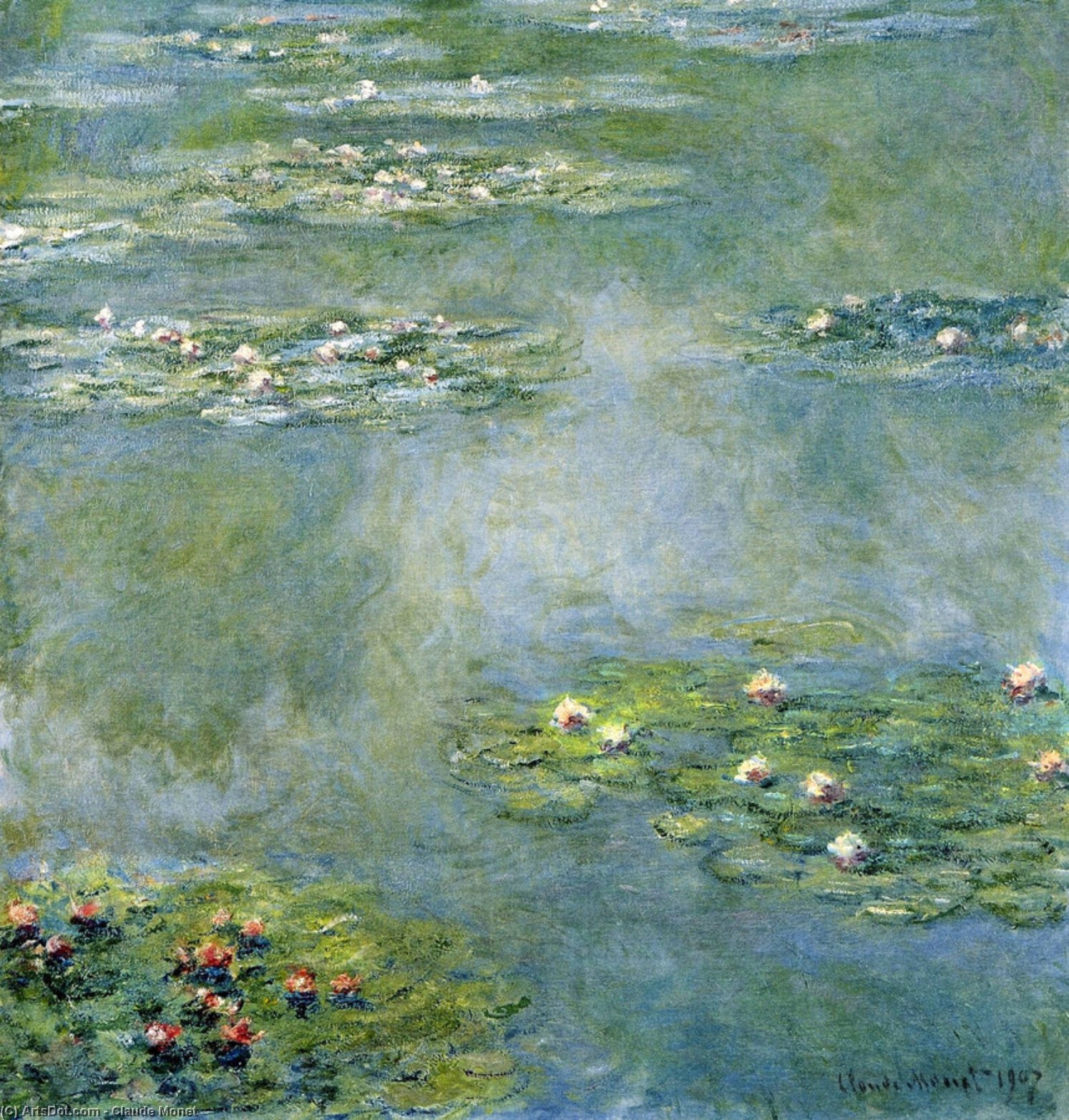 Buy Museum Art Reproductions Water Lilies (27), 1907 by Claude Monet (1840-1926, France) | ArtsDot.com