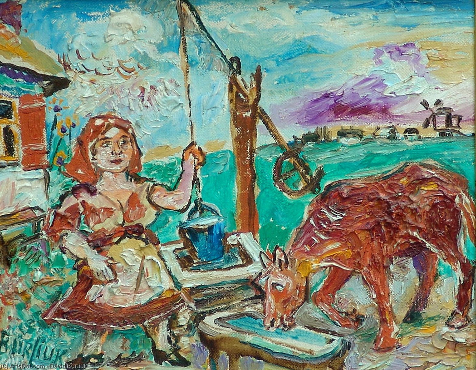 Order Oil Painting Replica Woman with red cow by David Davidovich Burliuk (Inspired By) (1882-1967) | ArtsDot.com