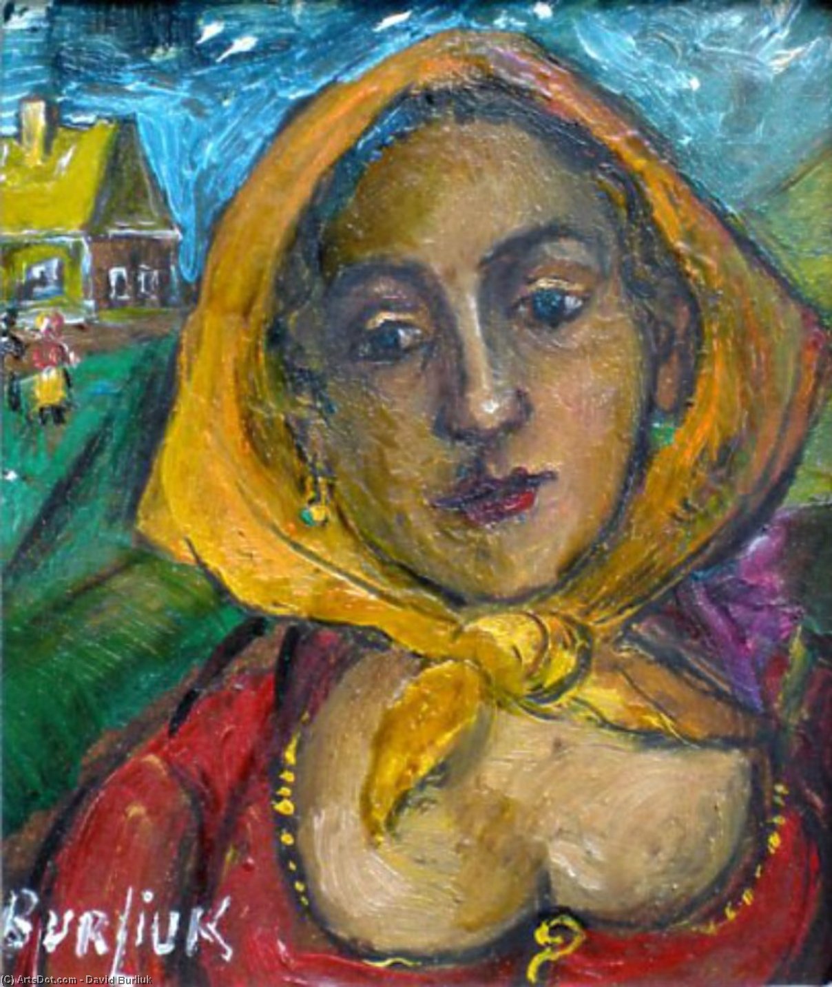 Buy Museum Art Reproductions Woman with yellow scarf, 1945 by David Davidovich Burliuk (Inspired By) (1882-1967) | ArtsDot.com