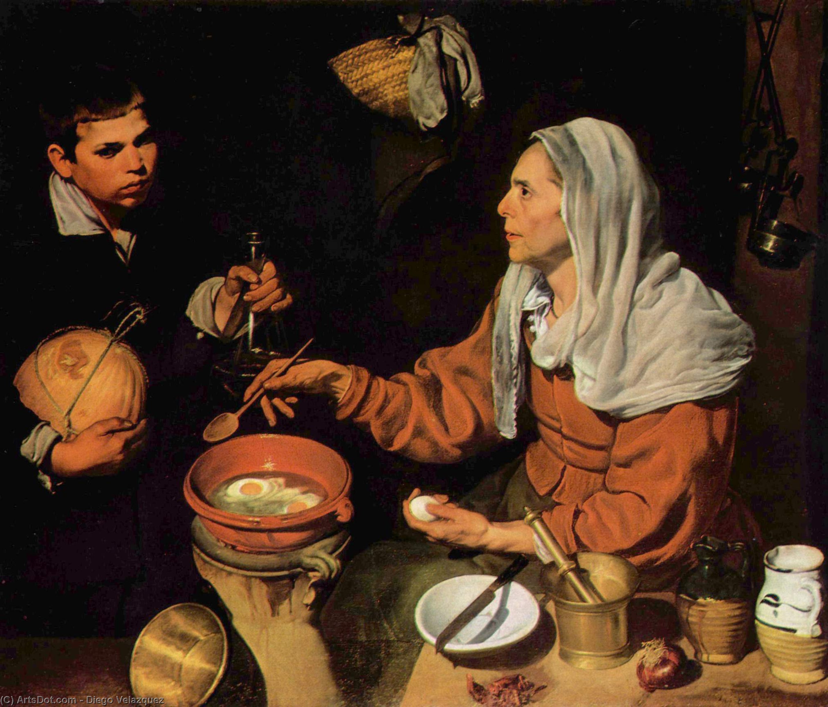 Order Paintings Reproductions An Old Woman Cooking Eggs, 1618 by Diego Velazquez (1599-1660, Spain) | ArtsDot.com