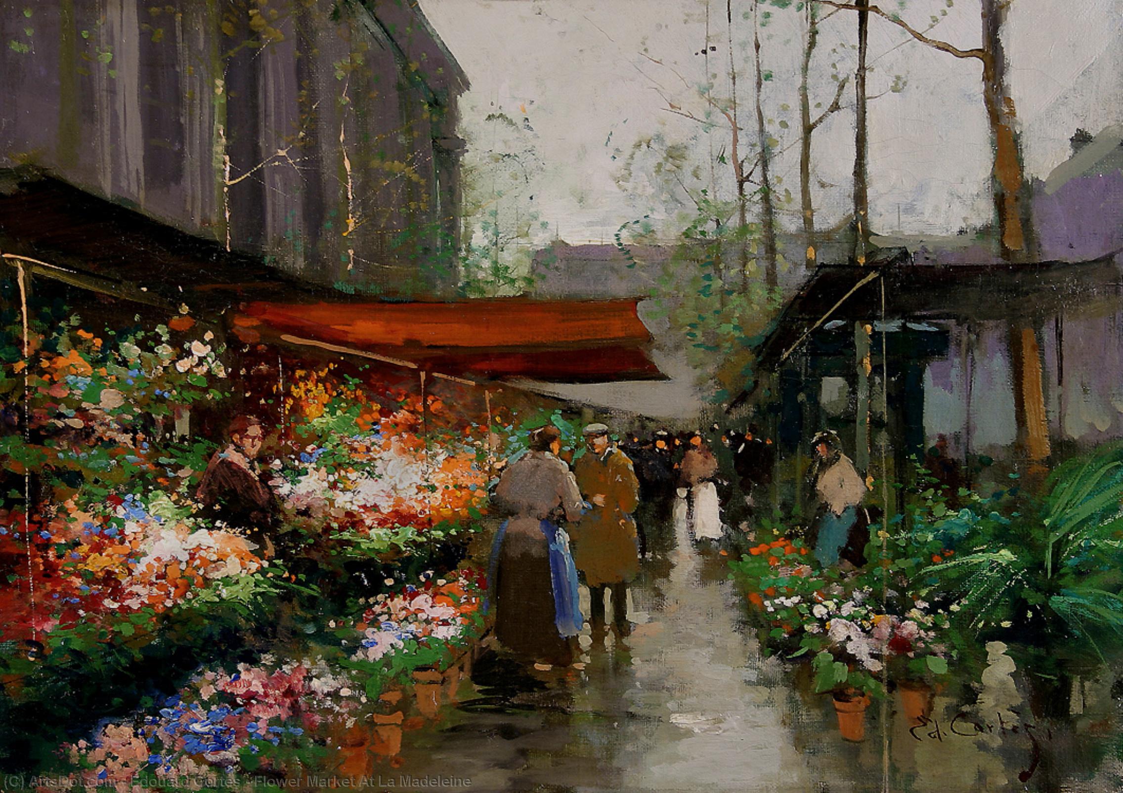 Order Paintings Reproductions Flower Market At La Madeleine by Edouard Cortes (Inspired By) (1882-1969, France) | ArtsDot.com