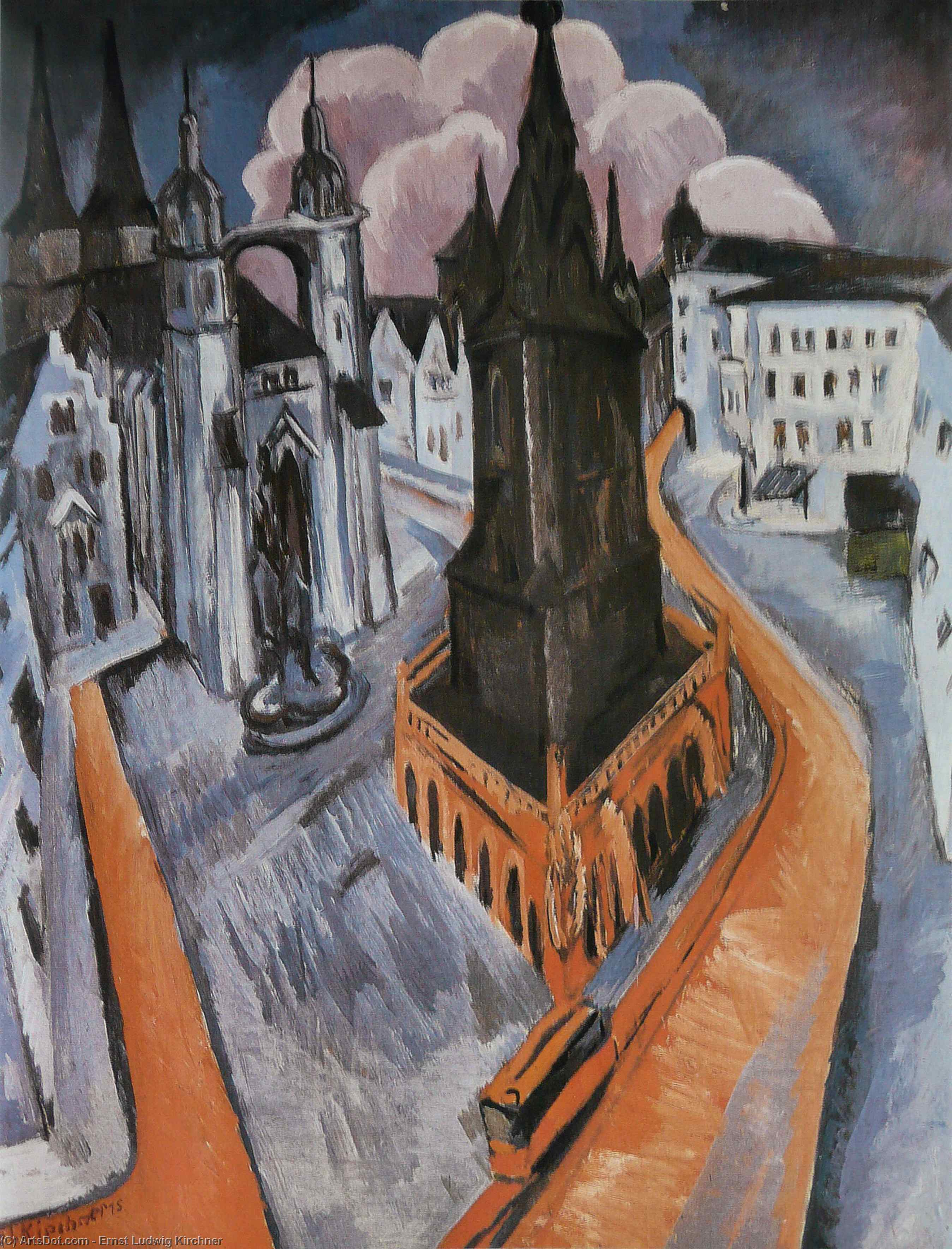 Buy Museum Art Reproductions The Red Tower in Halle, 1915 by Ernst Ludwig Kirchner (1880-1938, Germany) | ArtsDot.com