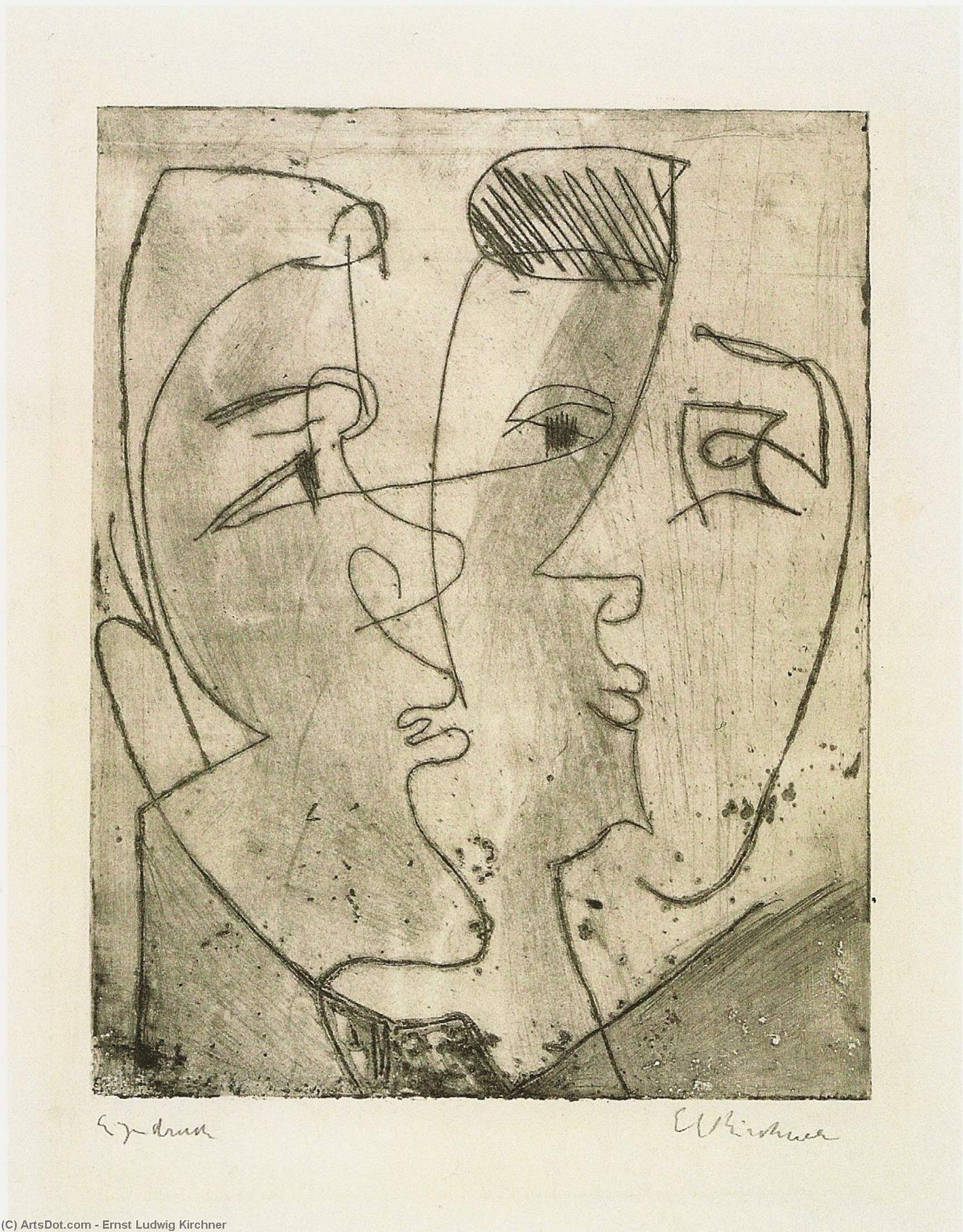 Buy Museum Art Reproductions Three Faces, 1929 by Ernst Ludwig Kirchner (1880-1938, Germany) | ArtsDot.com