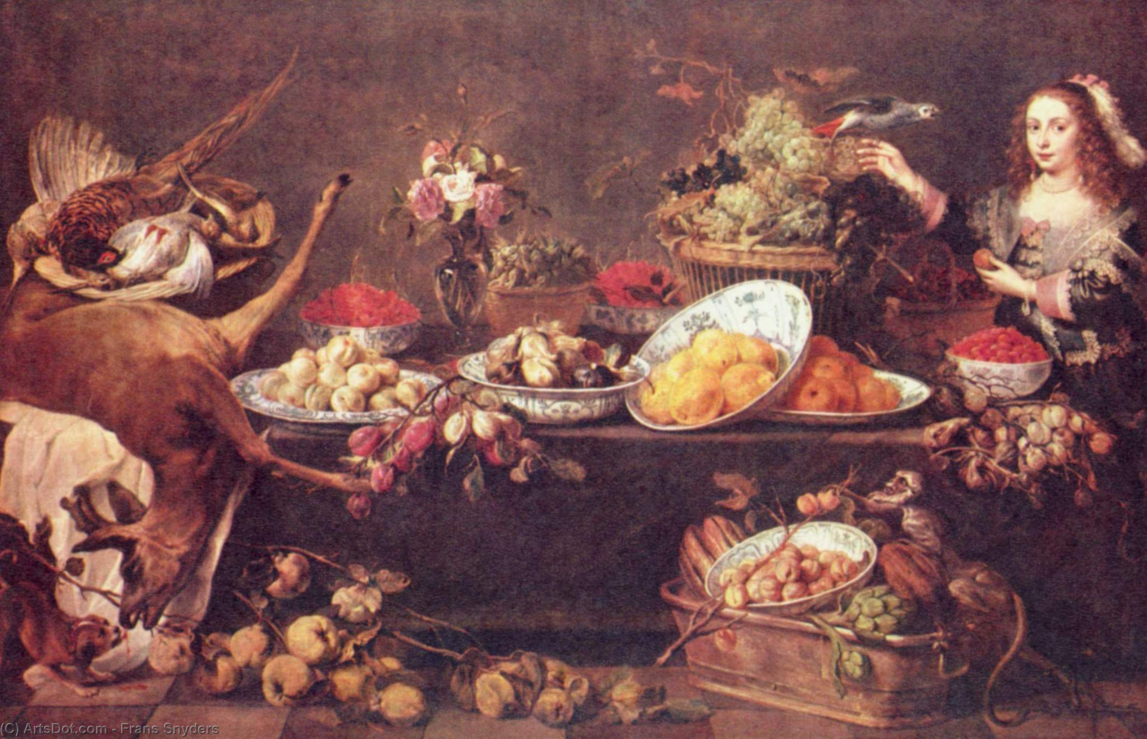 Order Artwork Replica Large still life with a lady and parrot by Frans Snyders (1579-1657, Belgium) | ArtsDot.com
