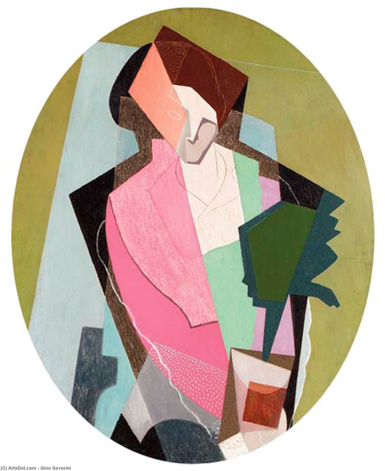 Order Oil Painting Replica Woman with Green Plant, 1917 by Gino Severini (Inspired By) (1883-1966, Italy) | ArtsDot.com