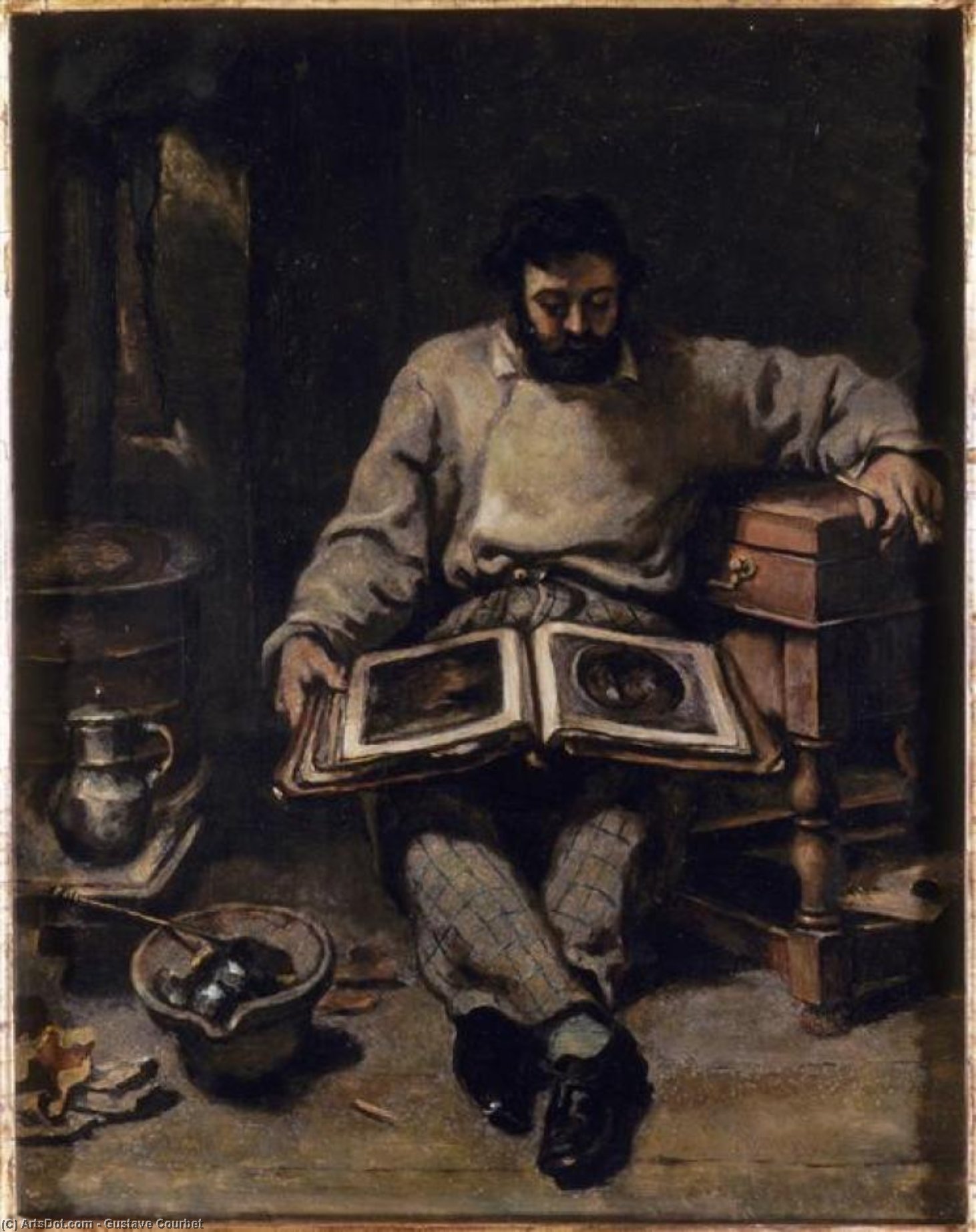 Order Paintings Reproductions Marc Trapadoux is Examining the Book of Prints, 1848 by Gustave Courbet (1819-1877, France) | ArtsDot.com