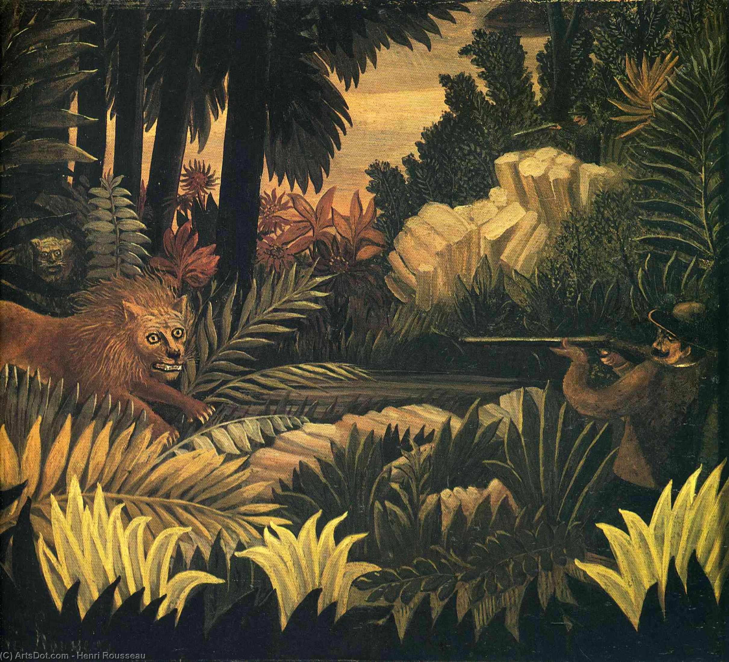 Order Oil Painting Replica The Lion Hunter by Henri Julien Félix Rousseau (Le Douanier) (1844-1910) | ArtsDot.com