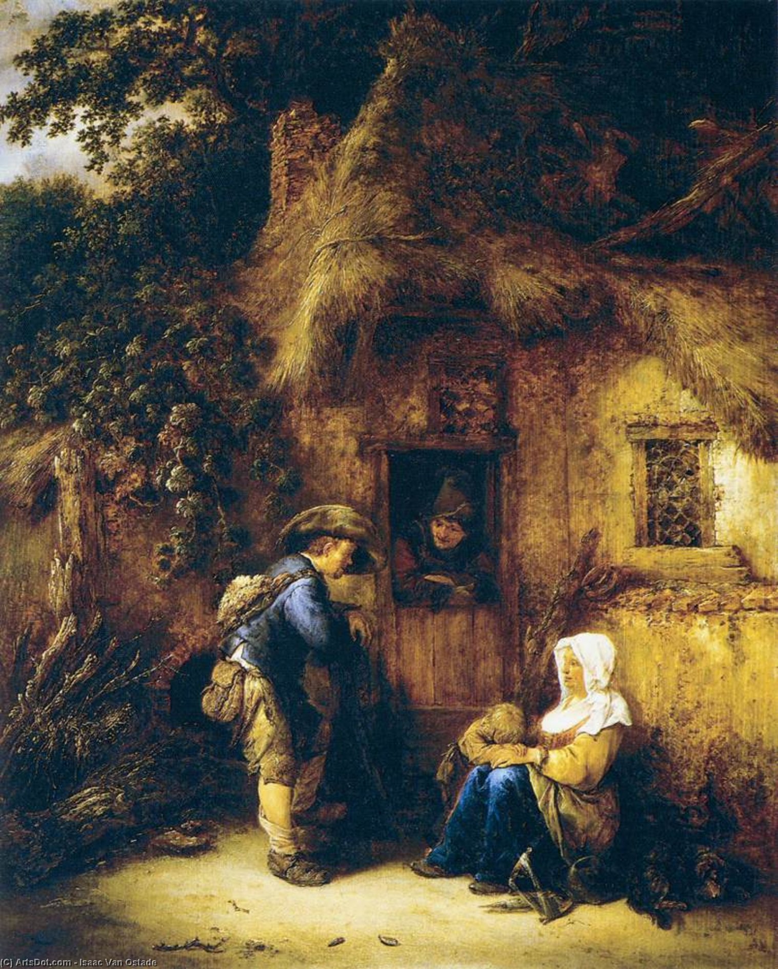 Buy Museum Art Reproductions Traveller at a Cottage Door, 1649 by Isaac Van Ostade (1621-1649, Netherlands) | ArtsDot.com