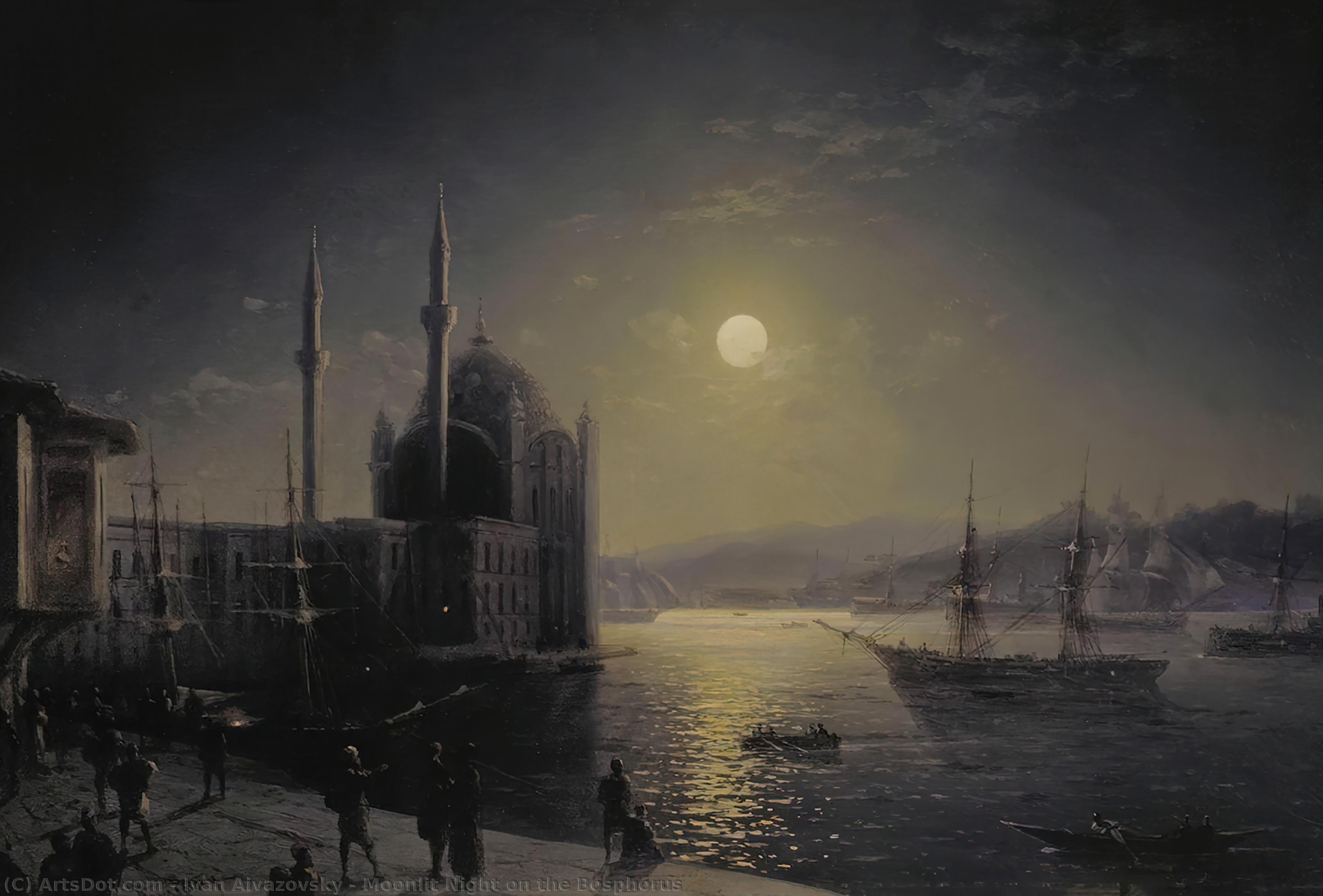 Order Oil Painting Replica Moonlit Night on the Bosphorus, 1894 by Ivan Aivazovsky (1817-1900, Russia) | ArtsDot.com