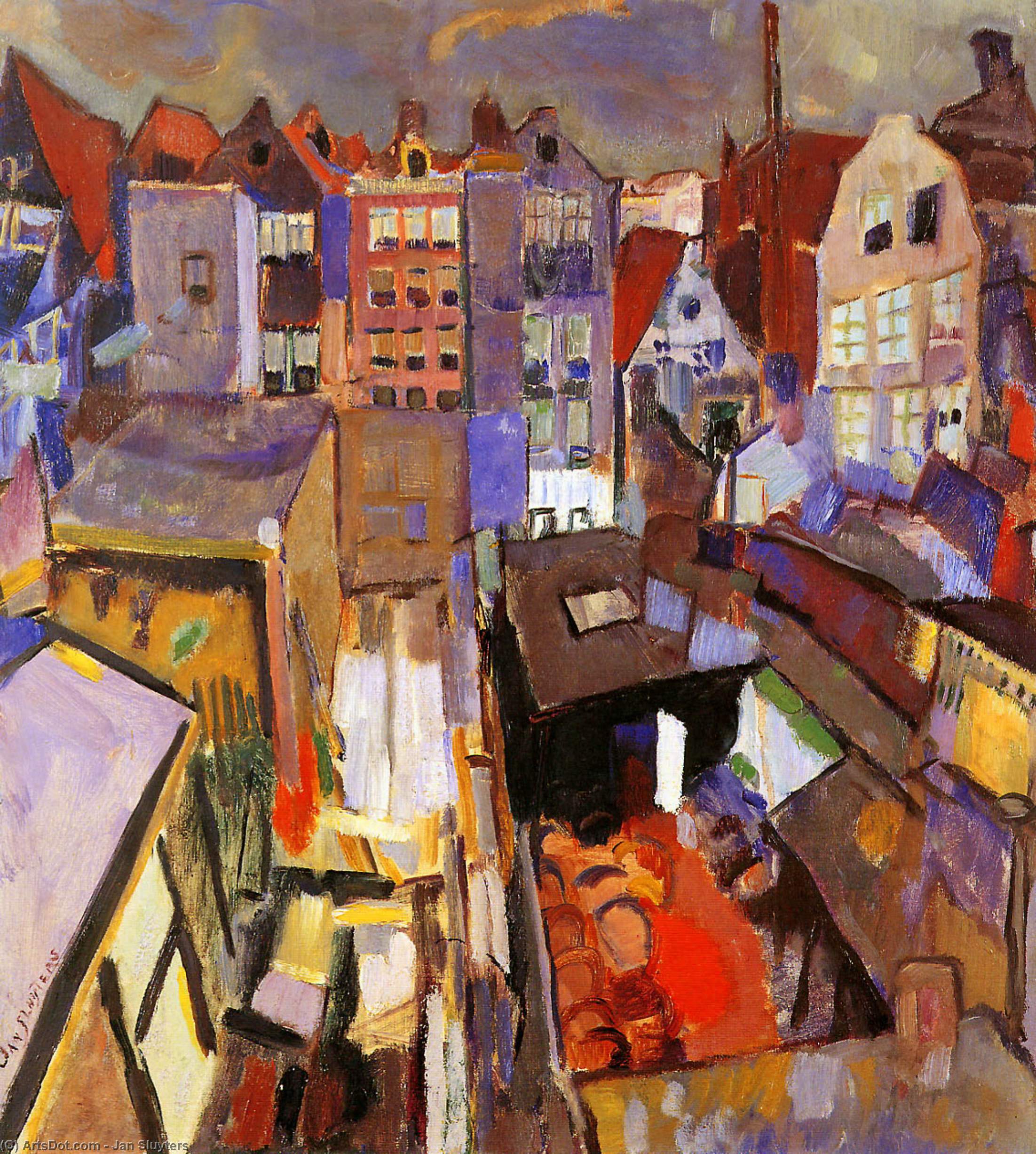Order Paintings Reproductions Houses in the Jordaan by Jan Sluyters (Inspired By) (1881-1957, Netherlands) | ArtsDot.com