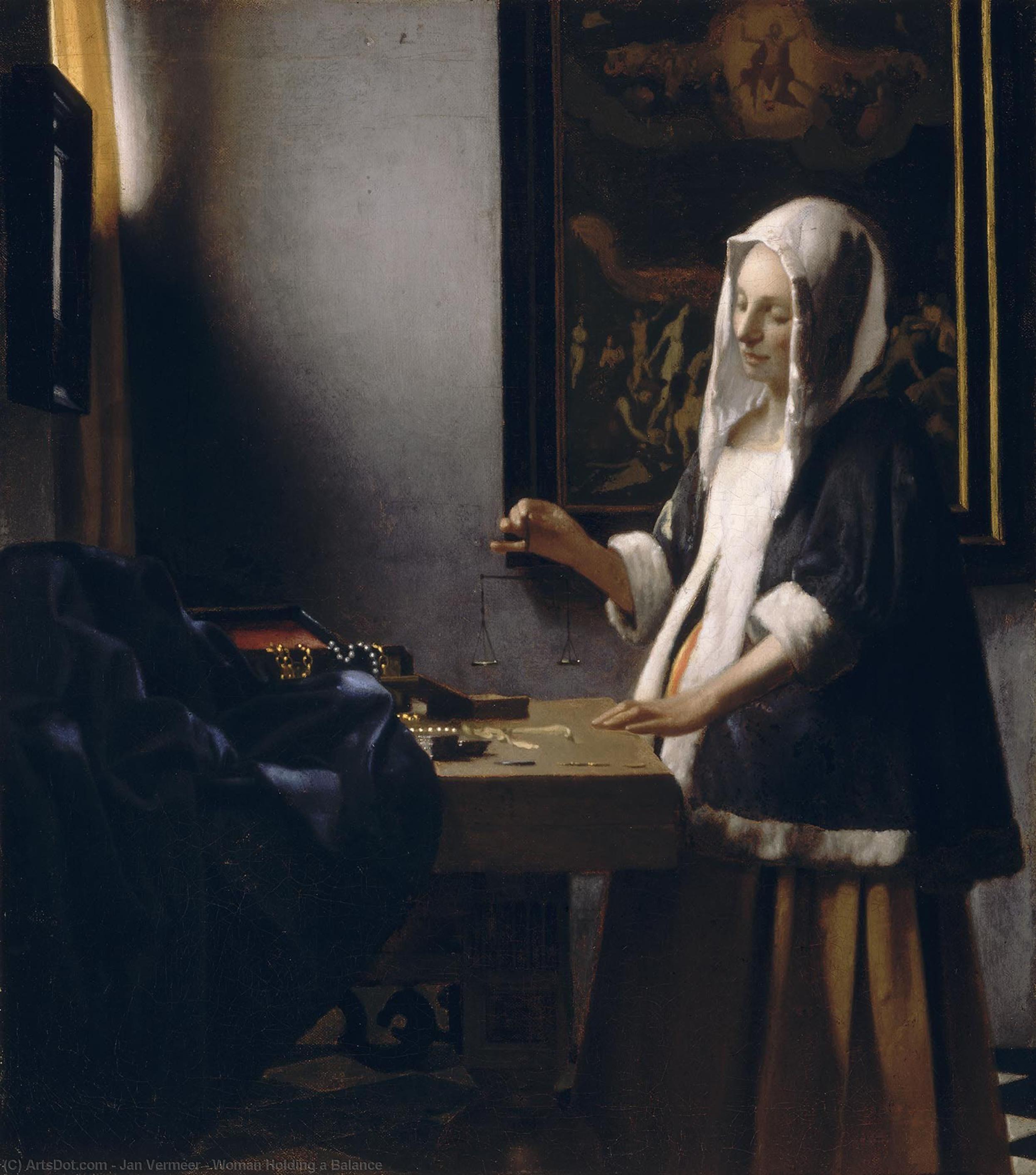 Buy Museum Art Reproductions Woman Holding a Balance, 1665 by Johannes Vermeer (1632-1675, Netherlands) | ArtsDot.com