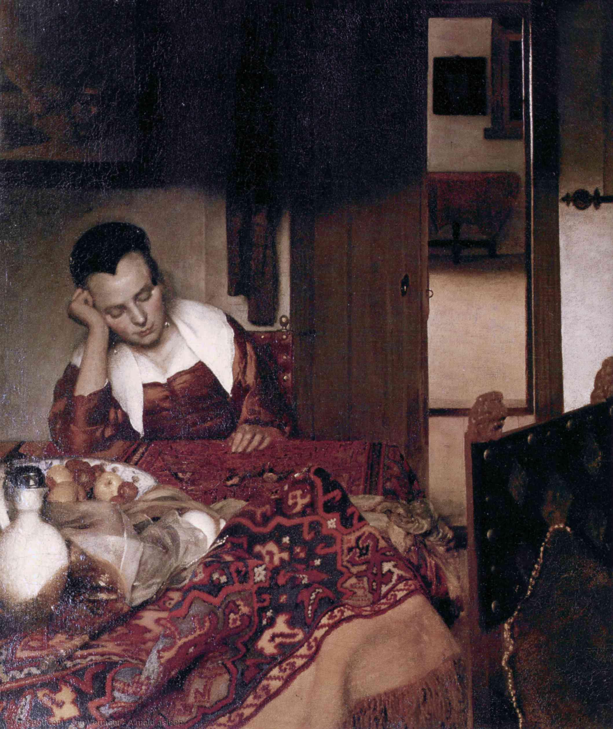 Order Oil Painting Replica A maid asleep, 1657 by Johannes Vermeer (1632-1675, Netherlands) | ArtsDot.com