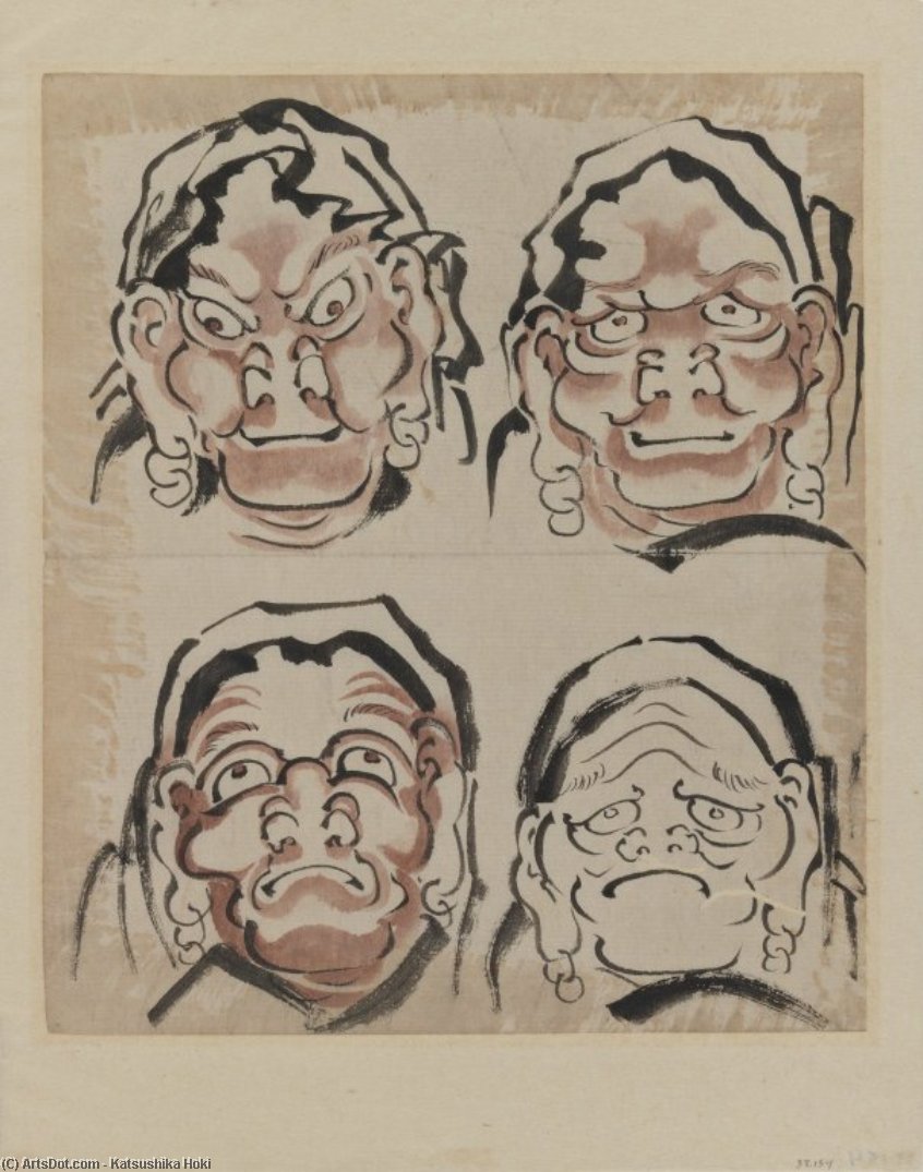 Buy Museum Art Reproductions Sketch of Four Faces by Katsushika Hokusai (1760-1849, Japan) | ArtsDot.com