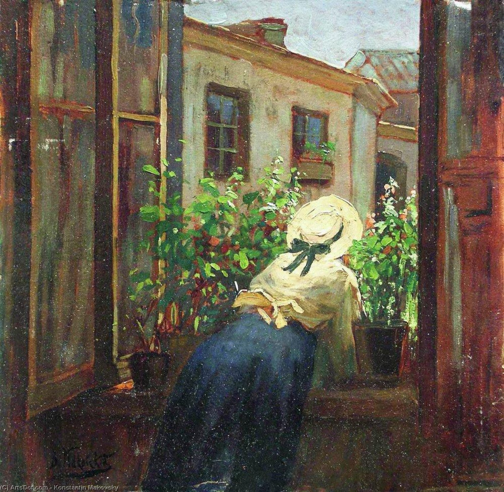 Order Oil Painting Replica By the open window, 1910 by Konstantin Yegorovich Makovsky (1839-1915, Russia) | ArtsDot.com