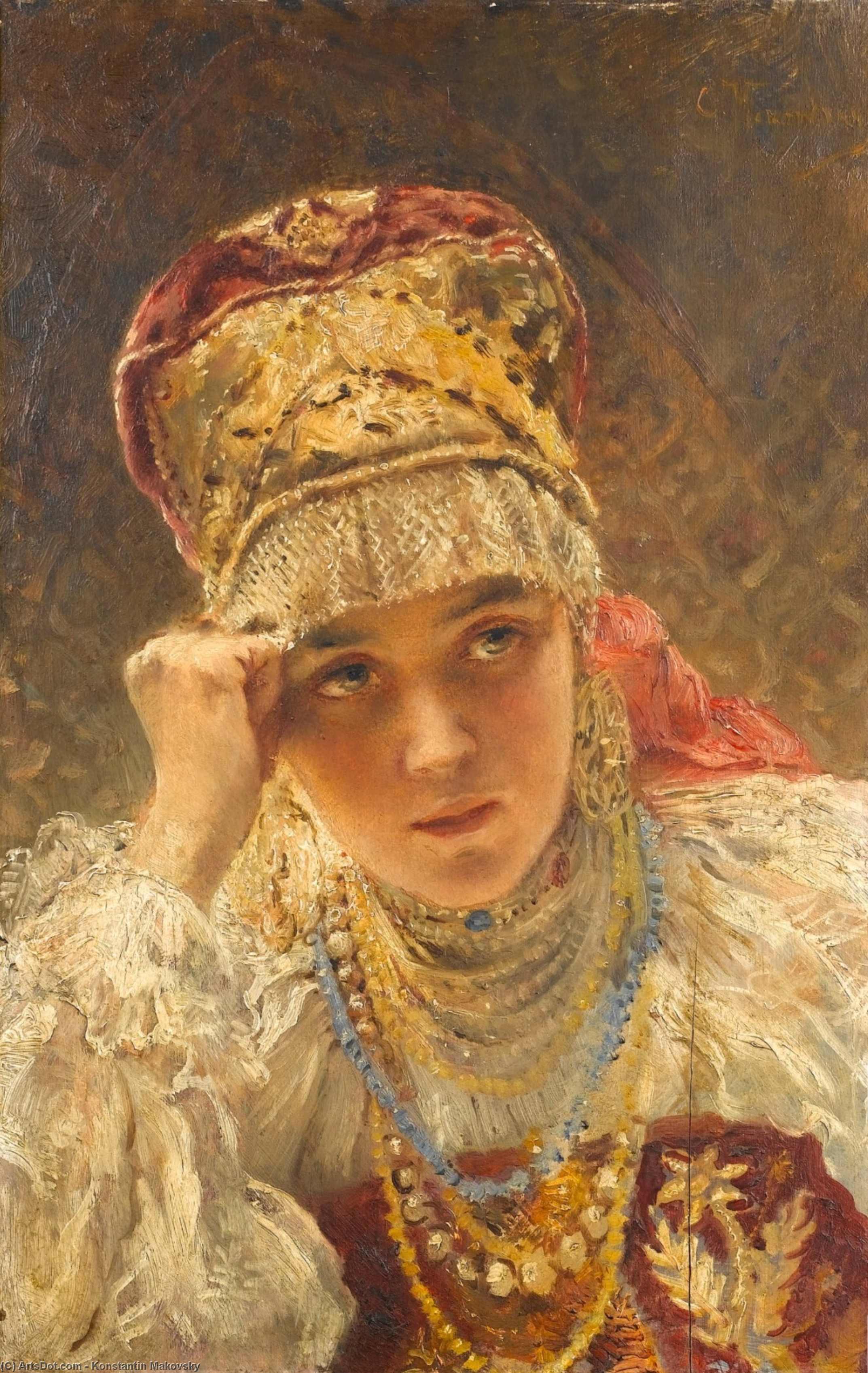 Order Oil Painting Replica A Young Boyarynia by Konstantin Yegorovich Makovsky (1839-1915, Russia) | ArtsDot.com