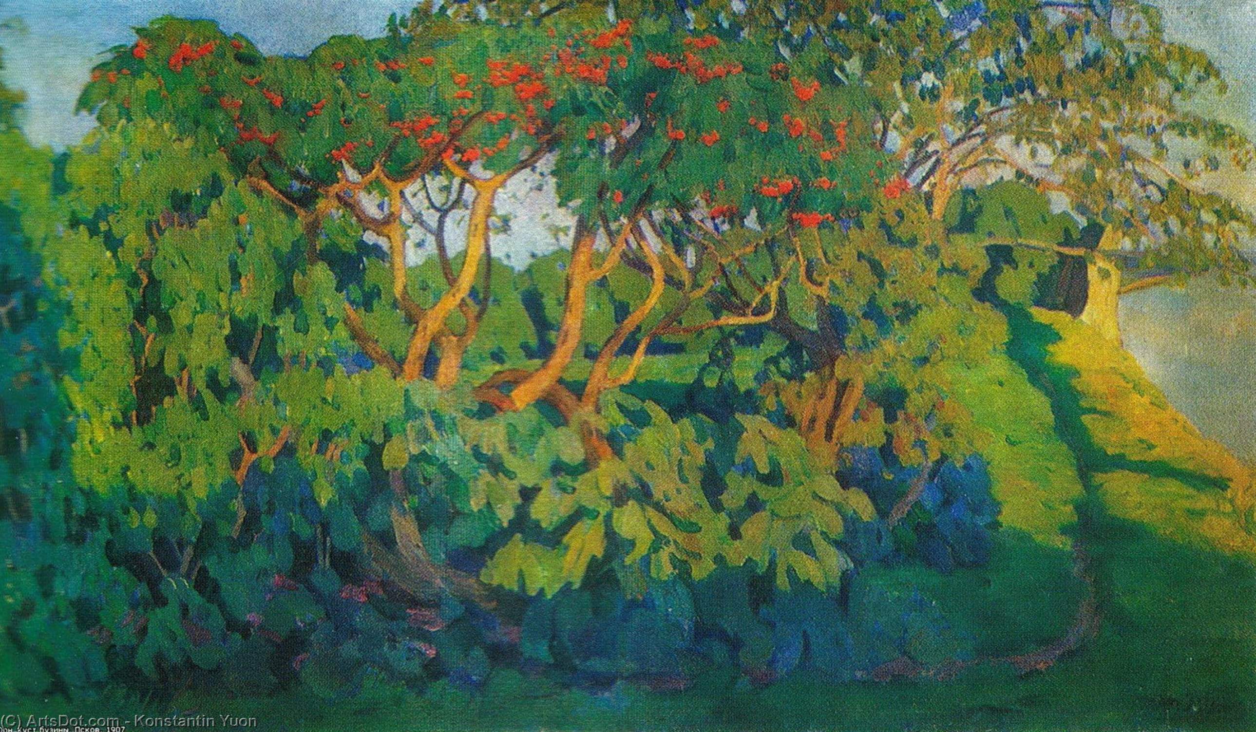 Order Oil Painting Replica Elderberry bush. Decorative landscape. Pskov, 1907 by Konstantin Yuon (Inspired By) (1875-1958, Russia) | ArtsDot.com