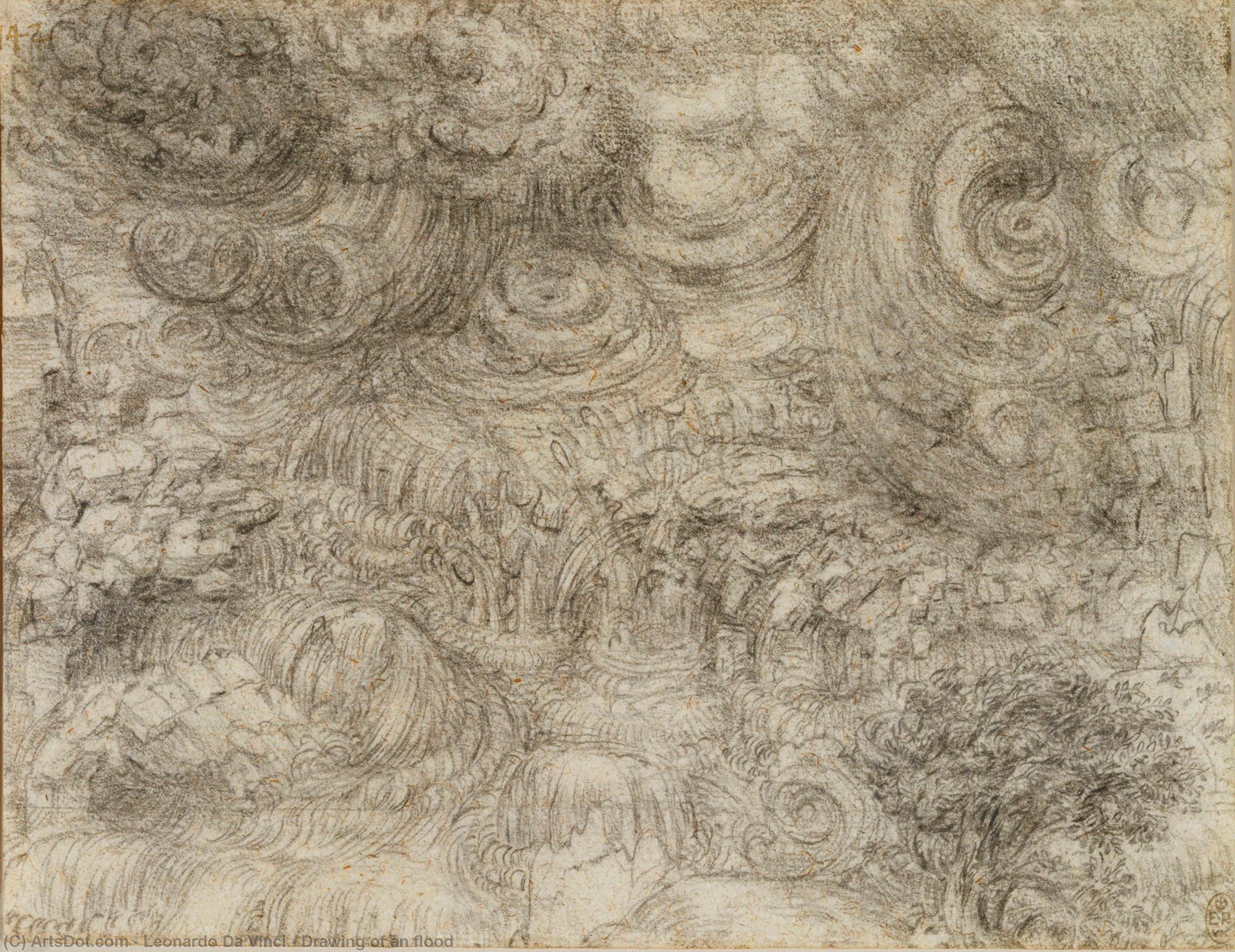 Order Artwork Replica Drawing of an flood, 1500 by Leonardo Da Vinci (1452-1519, Italy) | ArtsDot.com