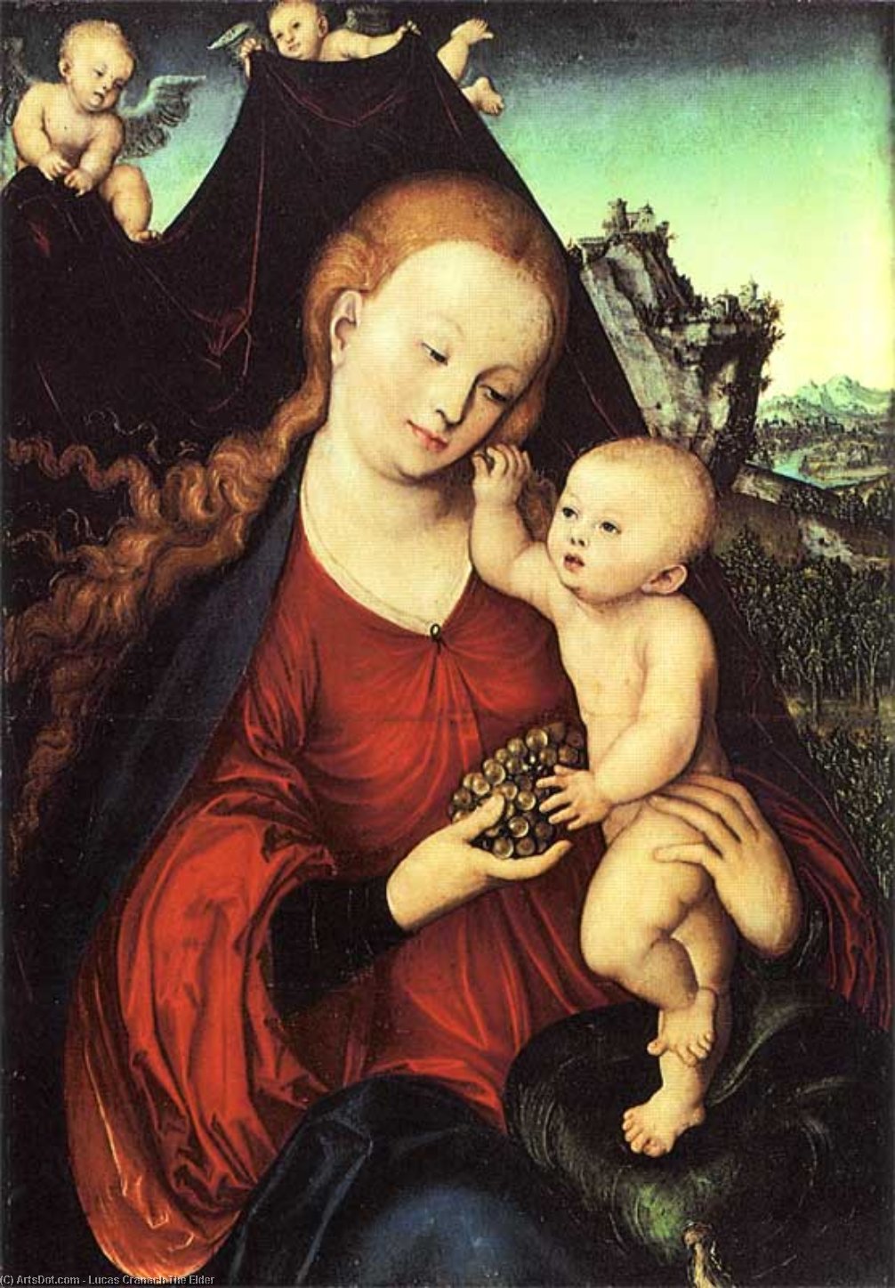 Buy Museum Art Reproductions Madonna and Child with a Bunch of Grapes, 1525 by Lucas Cranach The Elder (1472-1553, Germany) | ArtsDot.com