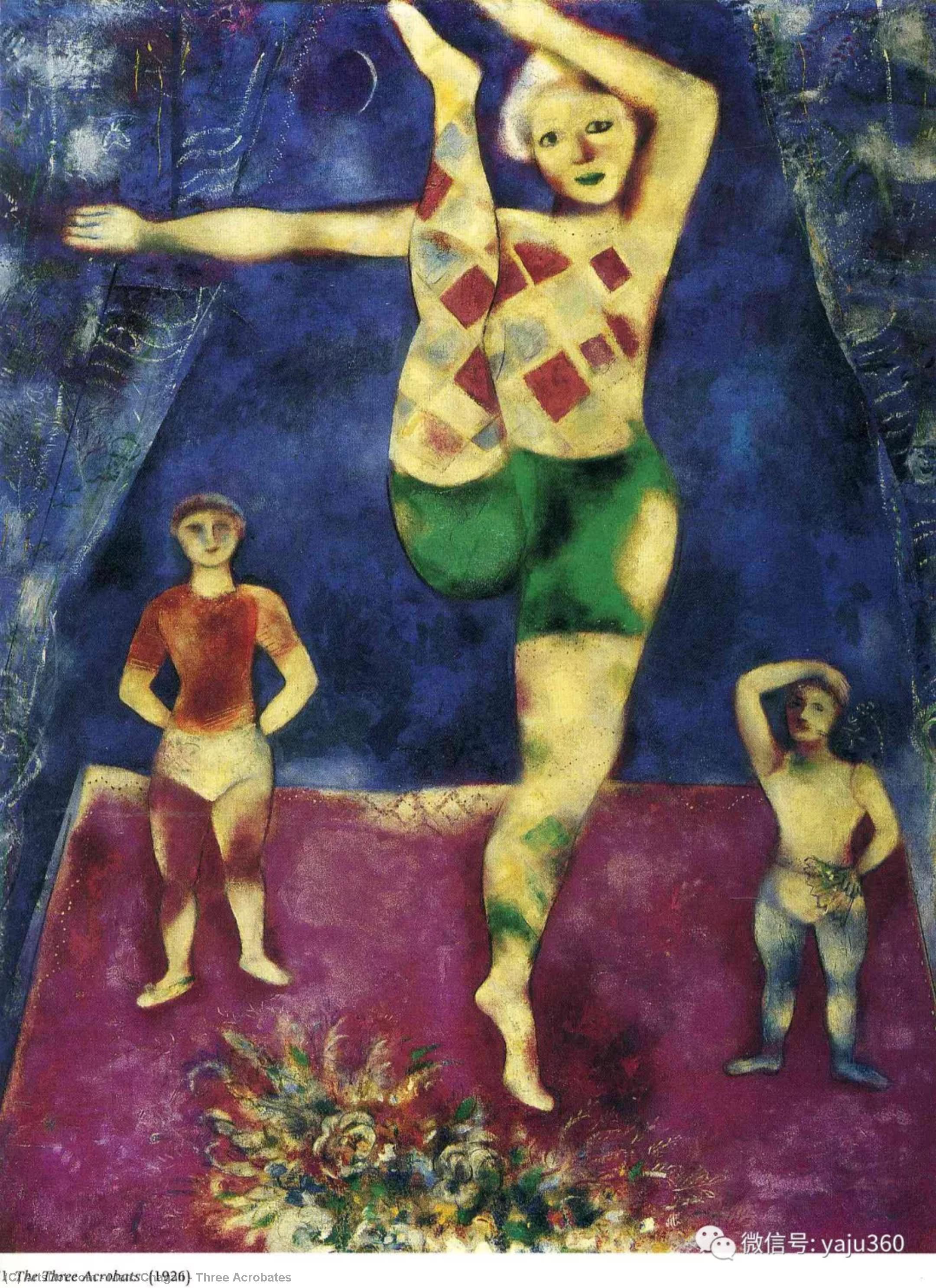 Order Oil Painting Replica Three Acrobates, 1926 by Marc Chagall (Inspired By) (1887-1985, Belarus) | ArtsDot.com