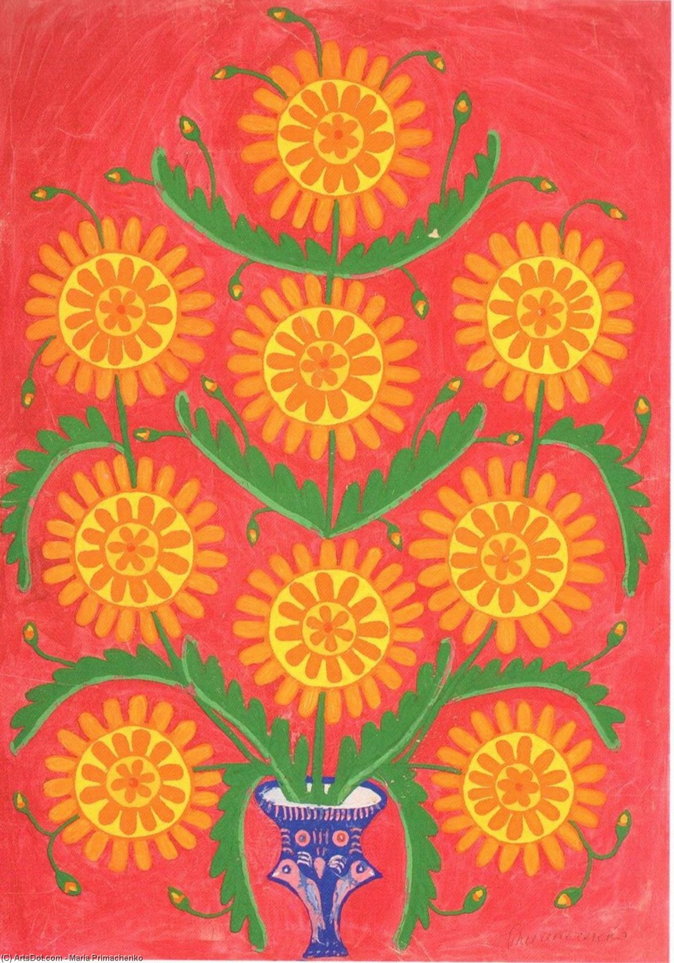 Order Oil Painting Replica October Flowers, 1968 by Maria Primachenko (Inspired By) (1908-1997, Ukraine) | ArtsDot.com