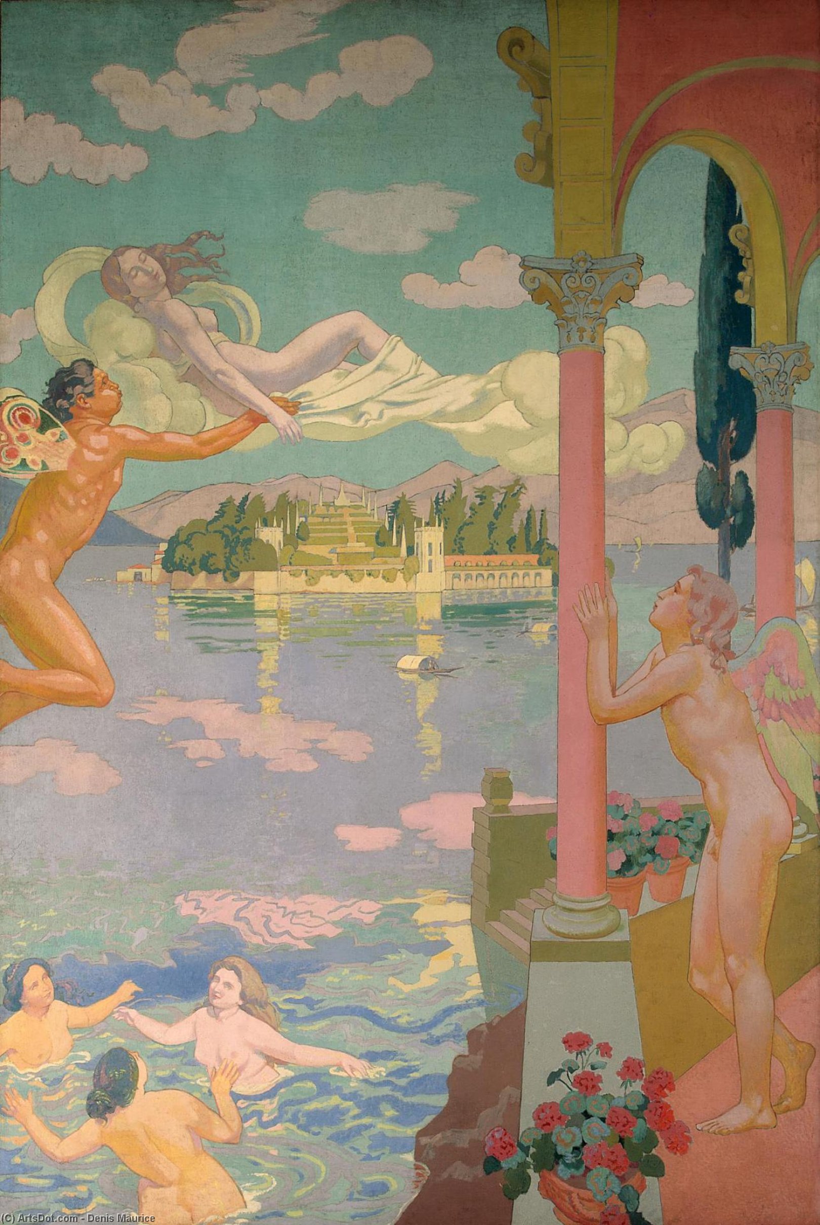 Buy Museum Art Reproductions Panel 2. Zephyr Transporting Psyche to the Island of Delight, 1908 by Denis Maurice (1870-1943, France) | ArtsDot.com