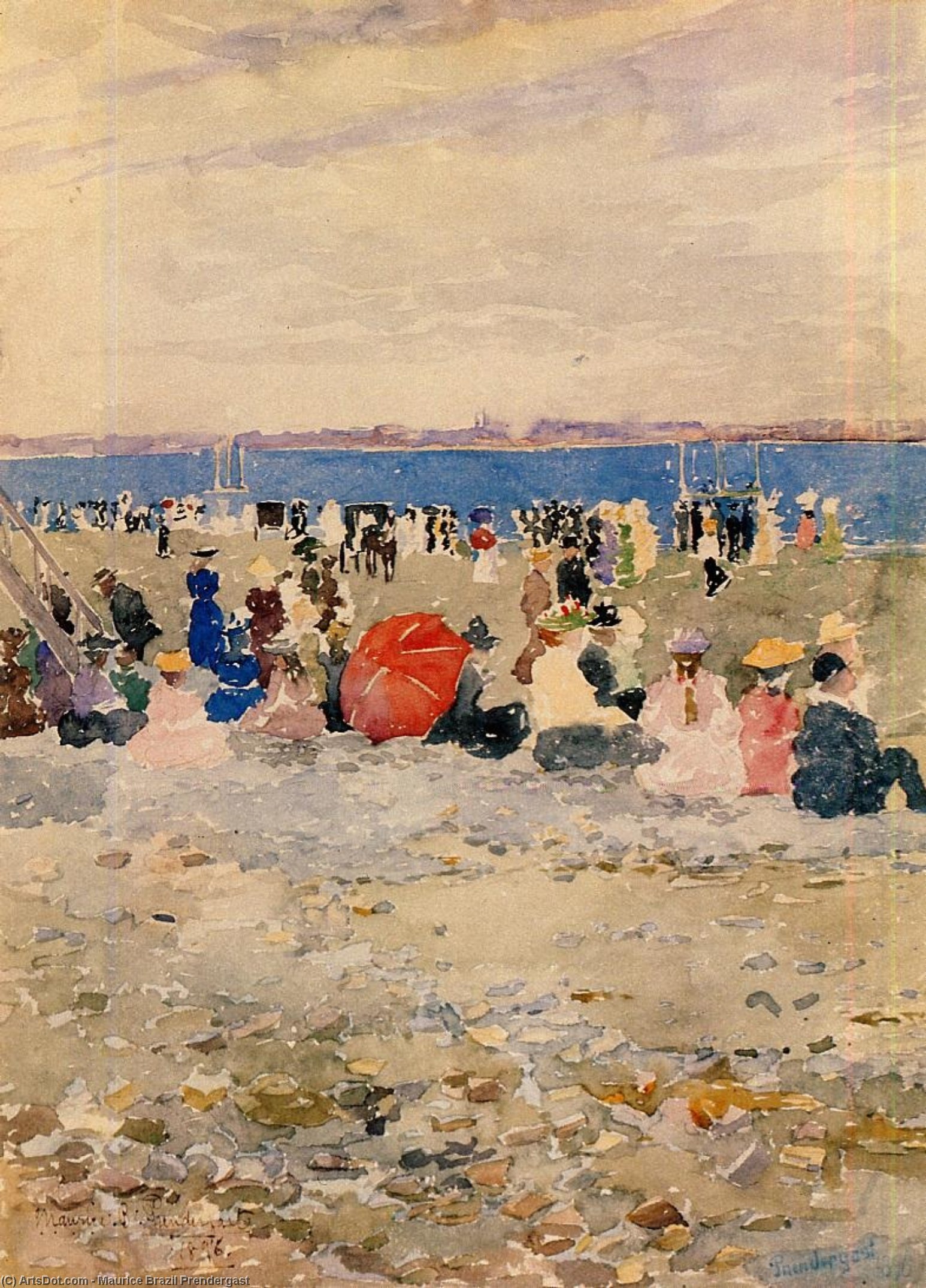 Buy Museum Art Reproductions Revere Beach, 1896 by Maurice Brazil Prendergast (1858-1924, Canada) | ArtsDot.com