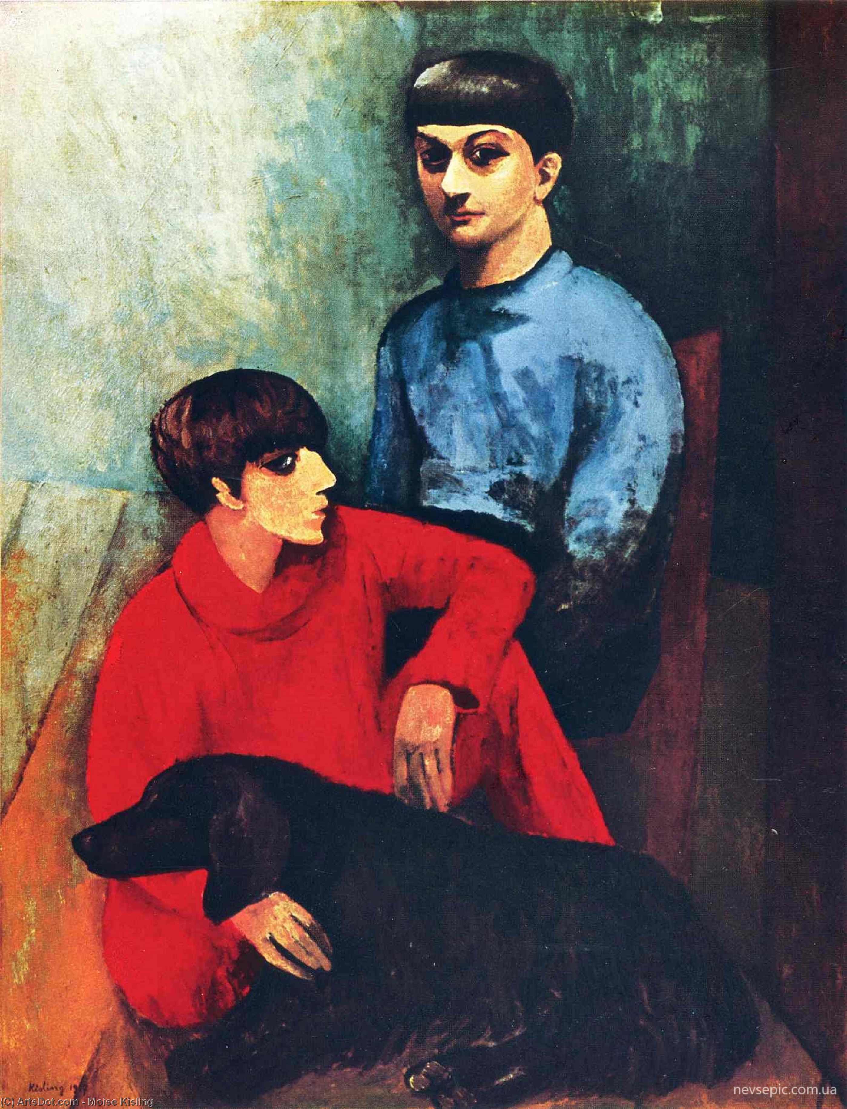 Buy Museum Art Reproductions Self-portrait with his wife Renee and dog Kouski by Moise Kisling (Inspired By) (1891-1953, Croatia) | ArtsDot.com