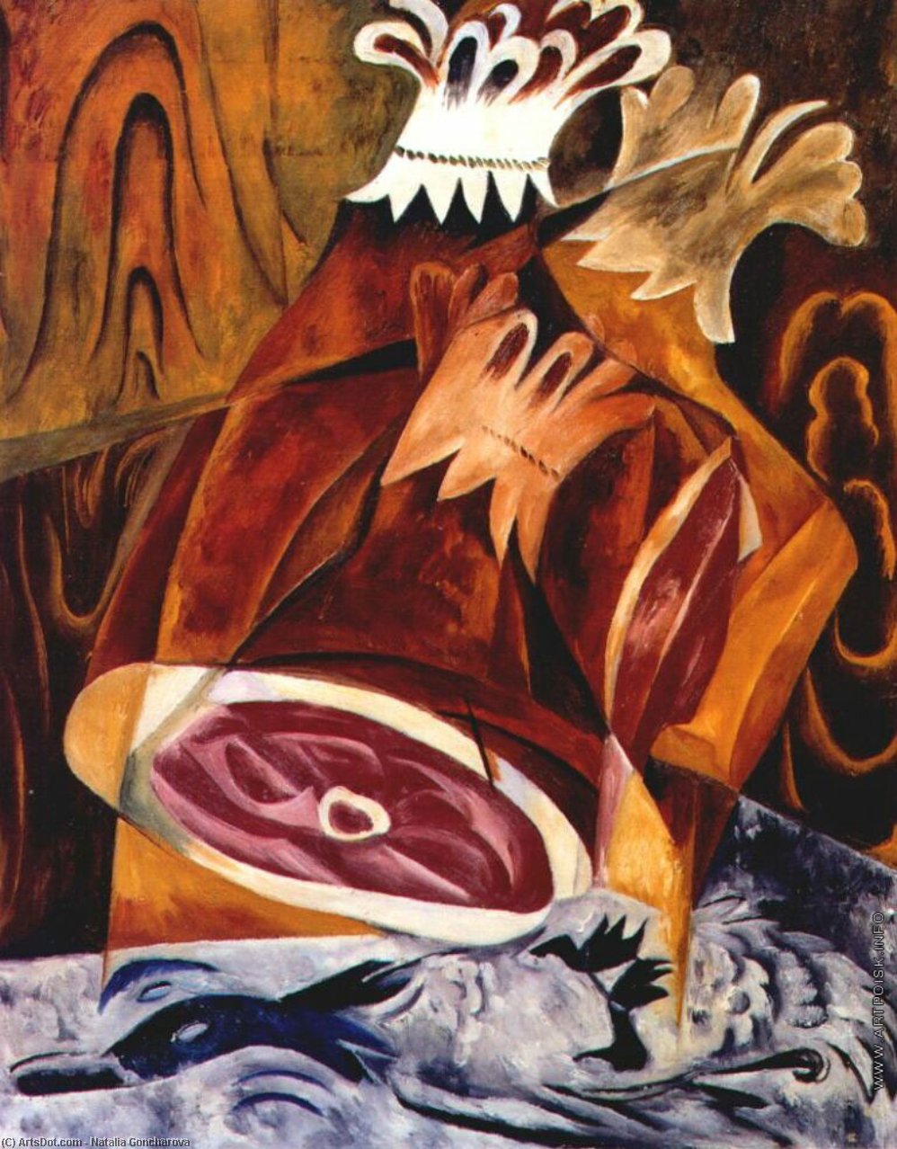 Order Artwork Replica Still life with ham, 1912 by Natalia Sergeevna Goncharova (Inspired By) (1881-1962, Russia) | ArtsDot.com