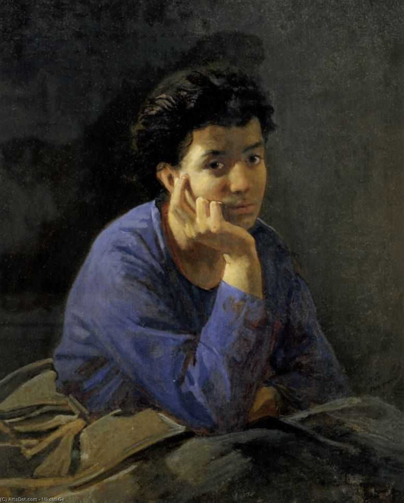 Order Oil Painting Replica Portrait of an Unknown Woman in a blue blouse, 1868 by Nikolai Ge (1831-1894, Russia) | ArtsDot.com