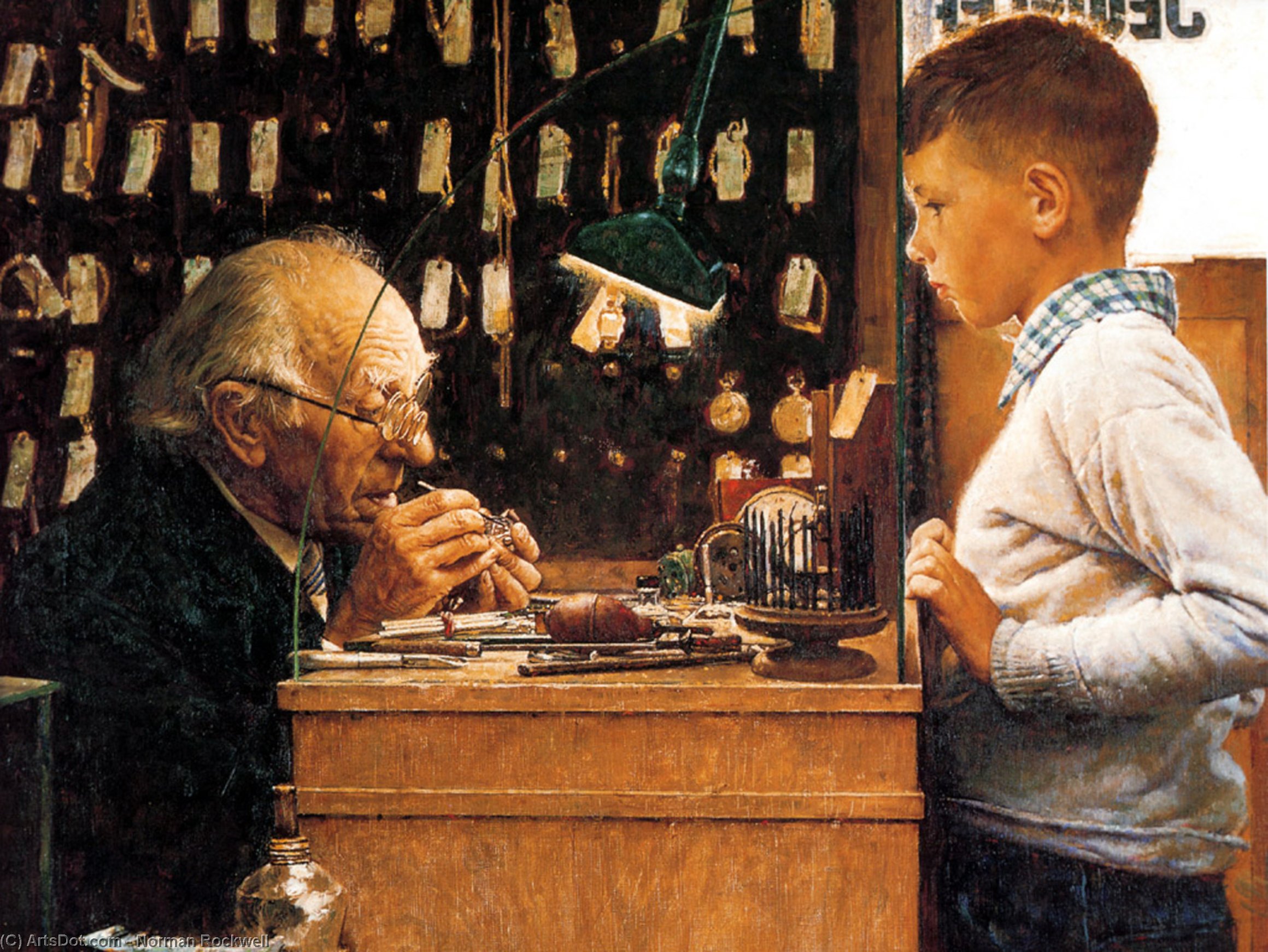 Order Oil Painting Replica The watchmaker of Switzerland by Norman Rockwell (Inspired By) (1894-1978, United States) | ArtsDot.com