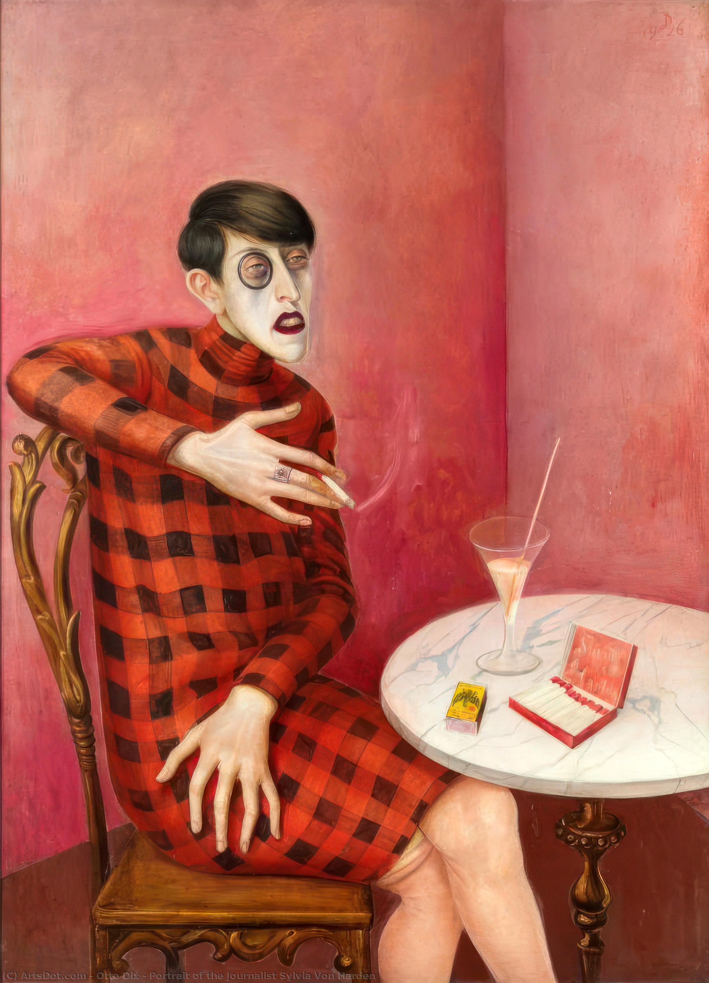 顺序 藝術再現 记者西尔维娅·冯·哈登肖像, 1926 通过 Otto Dix (灵感来自) (1891-1969, Germany) | ArtsDot.com