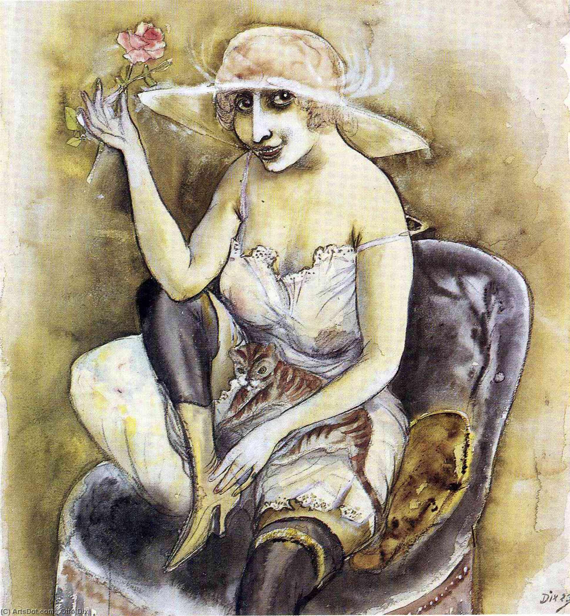 Buy Museum Art Reproductions Girl with Pink Rose by Otto Dix (Inspired By) (1891-1969, Germany) | ArtsDot.com