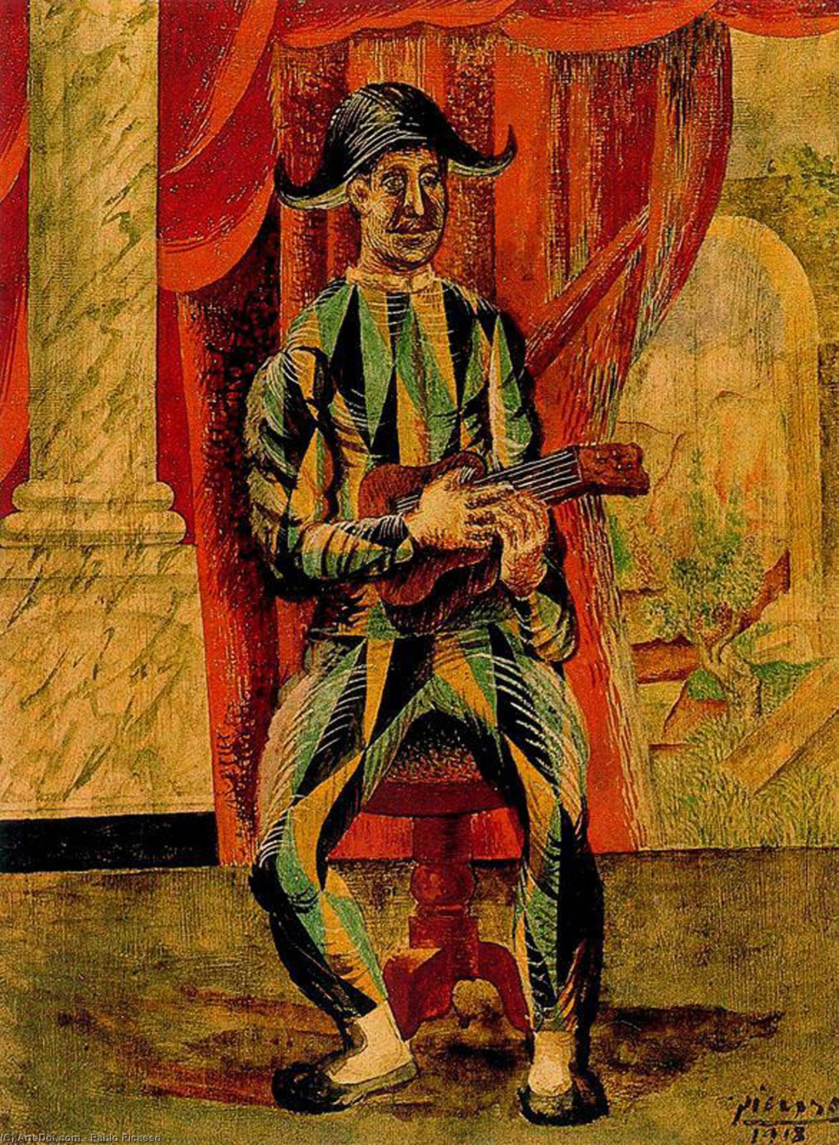 Buy Museum Art Reproductions Harlequin with guitar, 1918 by Pablo Picasso (Inspired By) (1881-1973, Spain) | ArtsDot.com