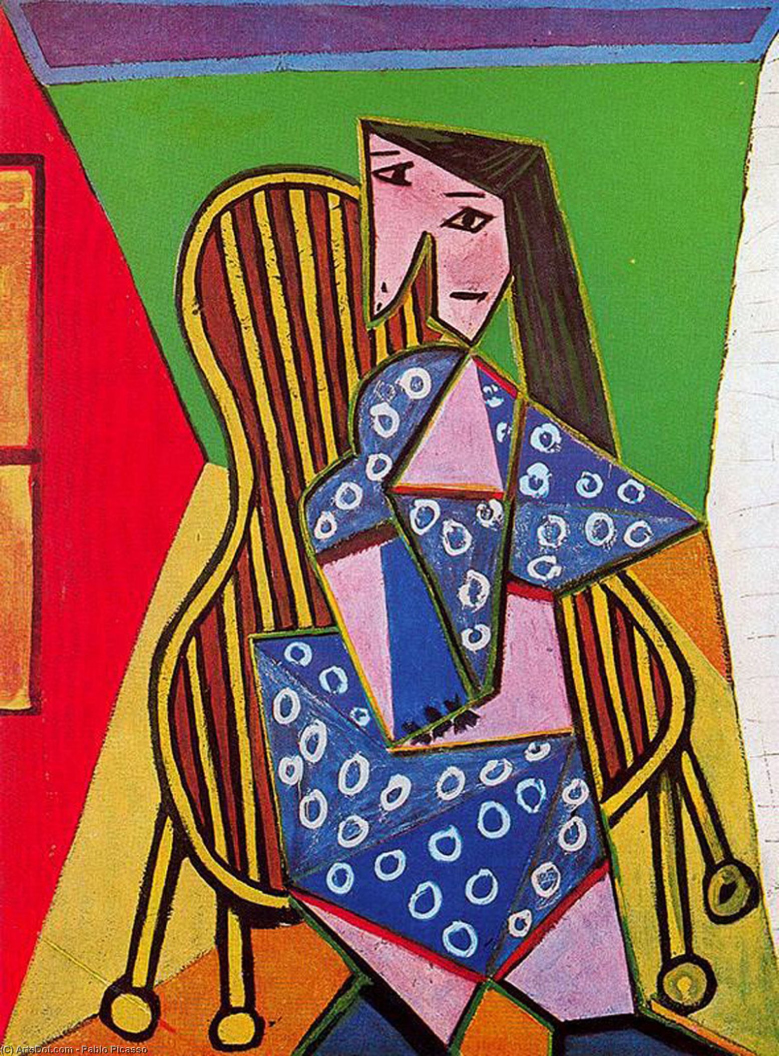 Order Oil Painting Replica Woman in striped armchair, 1941 by Pablo Picasso (Inspired By) (1881-1973, Spain) | ArtsDot.com