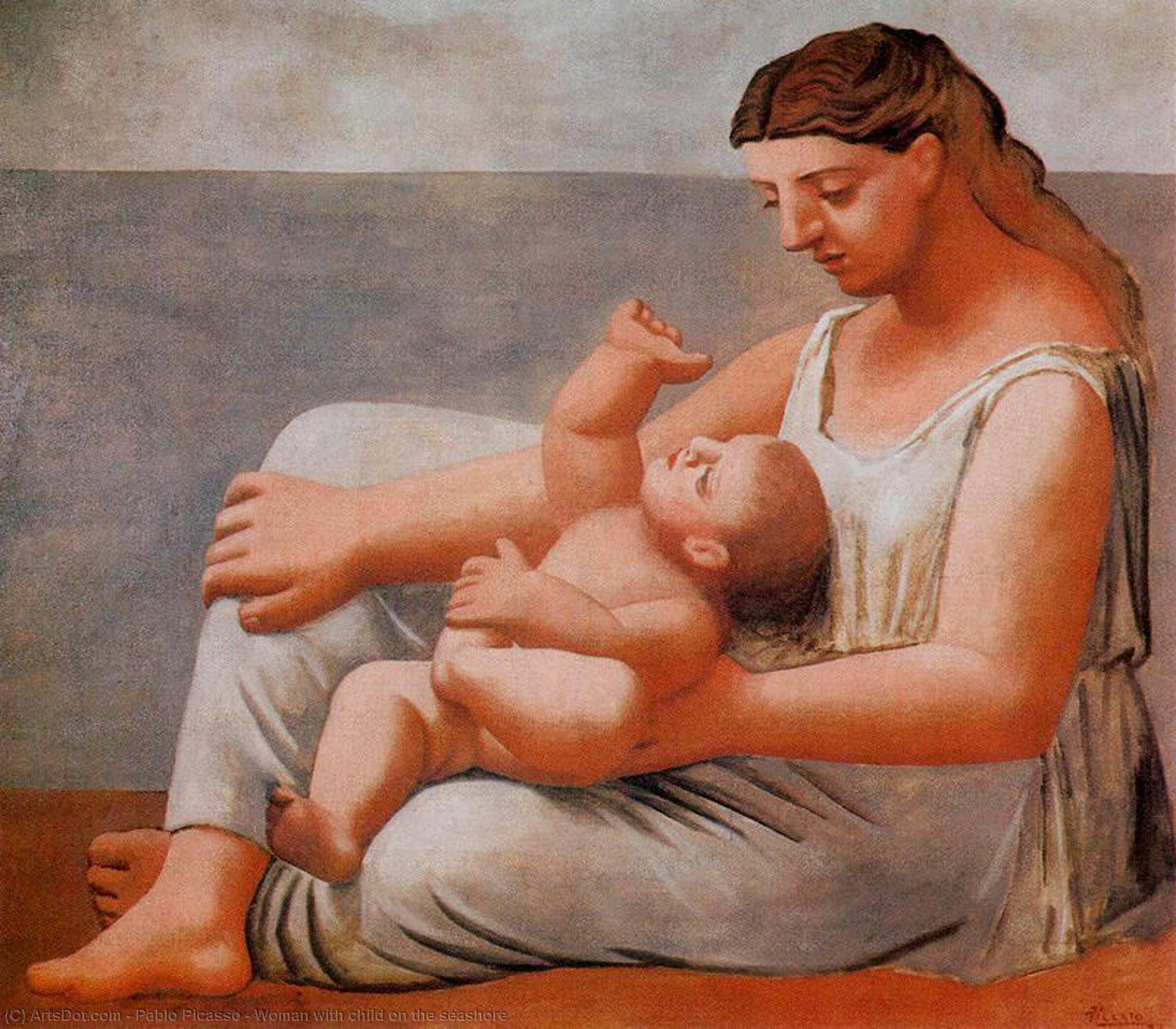 Order Paintings Reproductions Woman with child on the seashore, 1921 by Pablo Picasso (Inspired By) (1881-1973, Spain) | ArtsDot.com