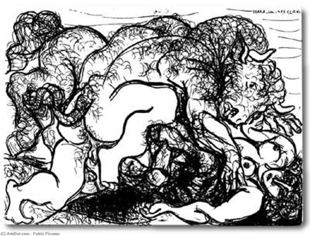 Order Paintings Reproductions Minotaur attacking an amazone by Pablo Picasso (Inspired By) (1881-1973, Spain) | ArtsDot.com