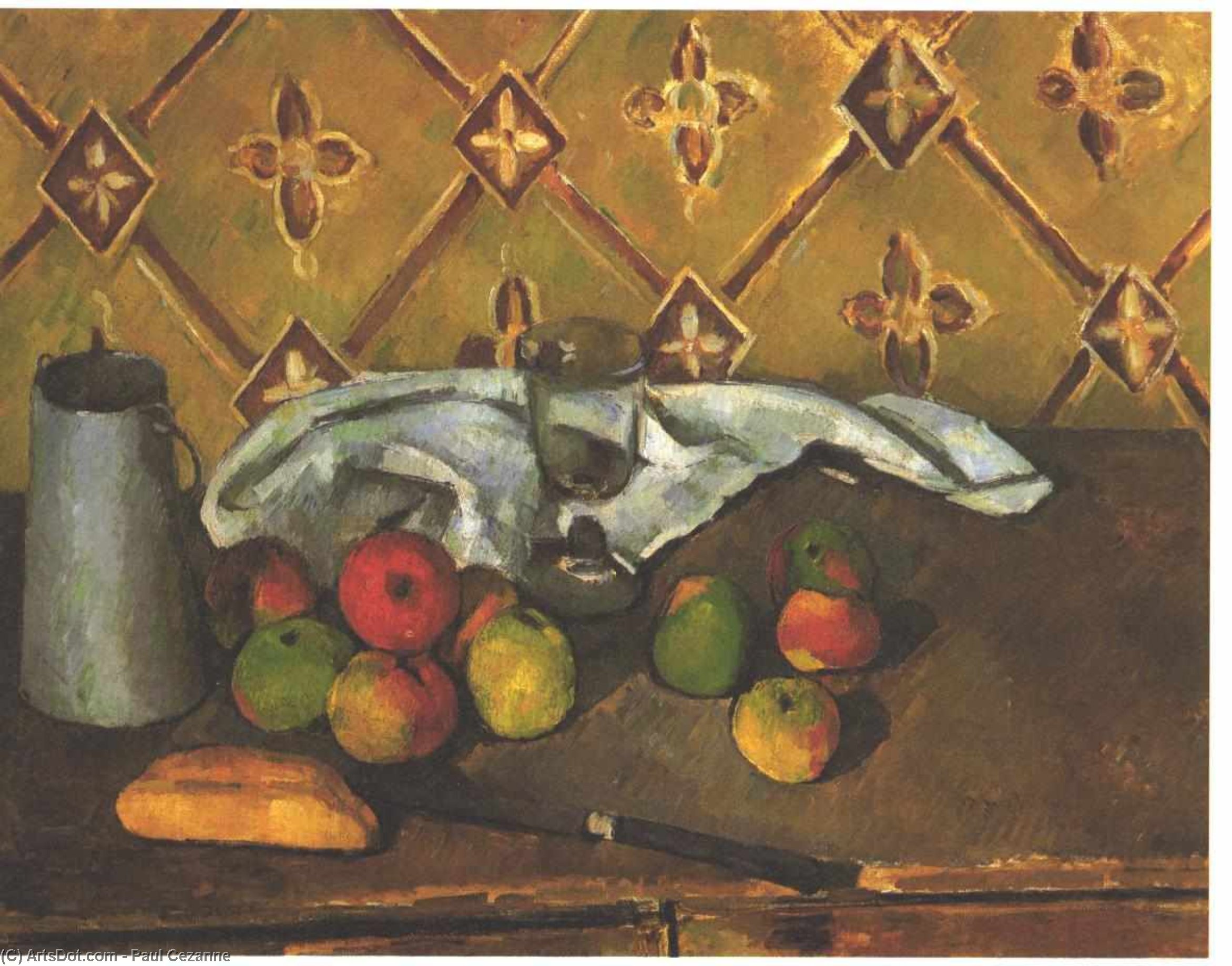 Order Oil Painting Replica Still life with apples, servettes and a milkcan, 1880 by Paul Cezanne (1839-1906, France) | ArtsDot.com