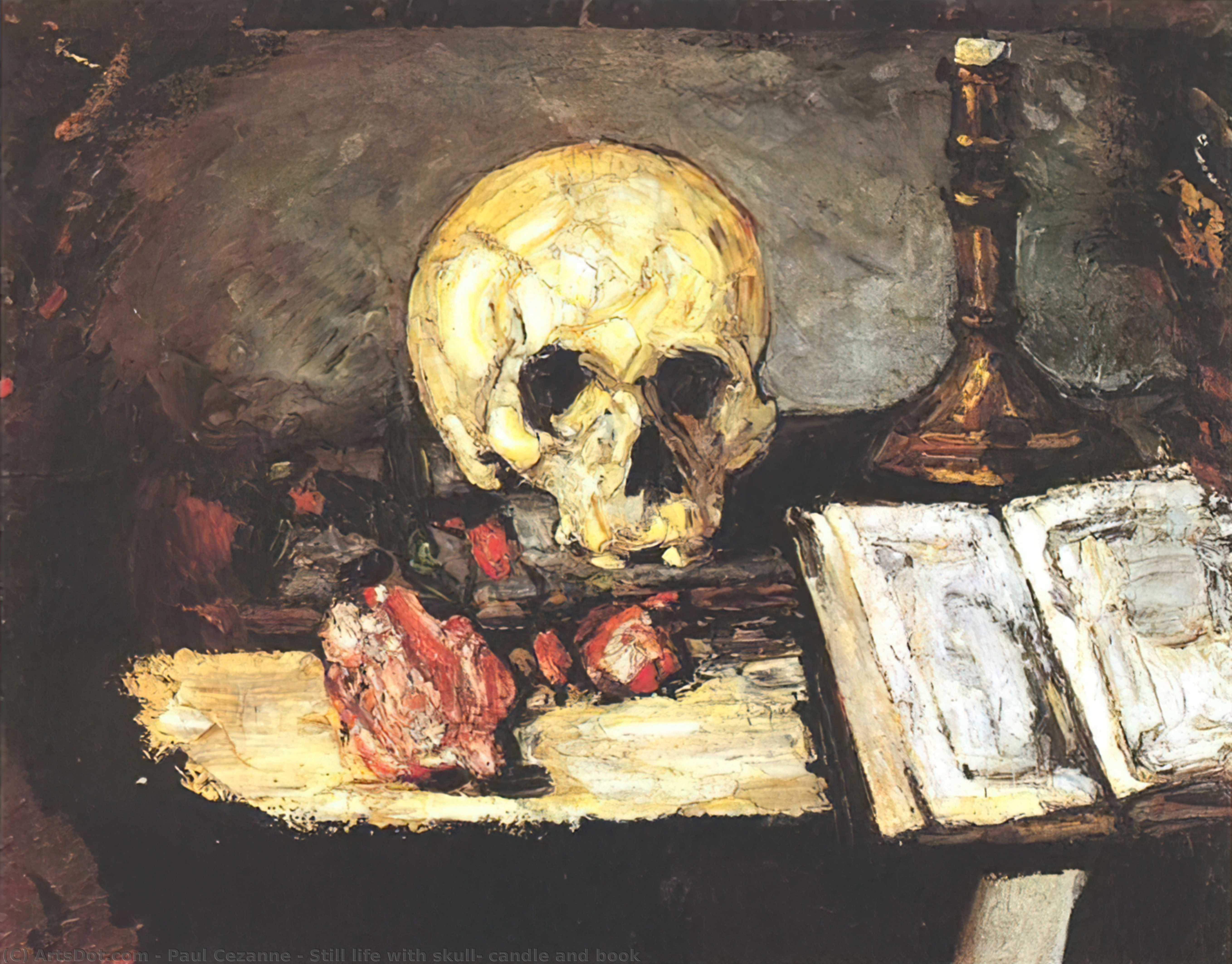 Order Artwork Replica Still life with skull, candle and book, 1866 by Paul Cezanne (1839-1906, France) | ArtsDot.com