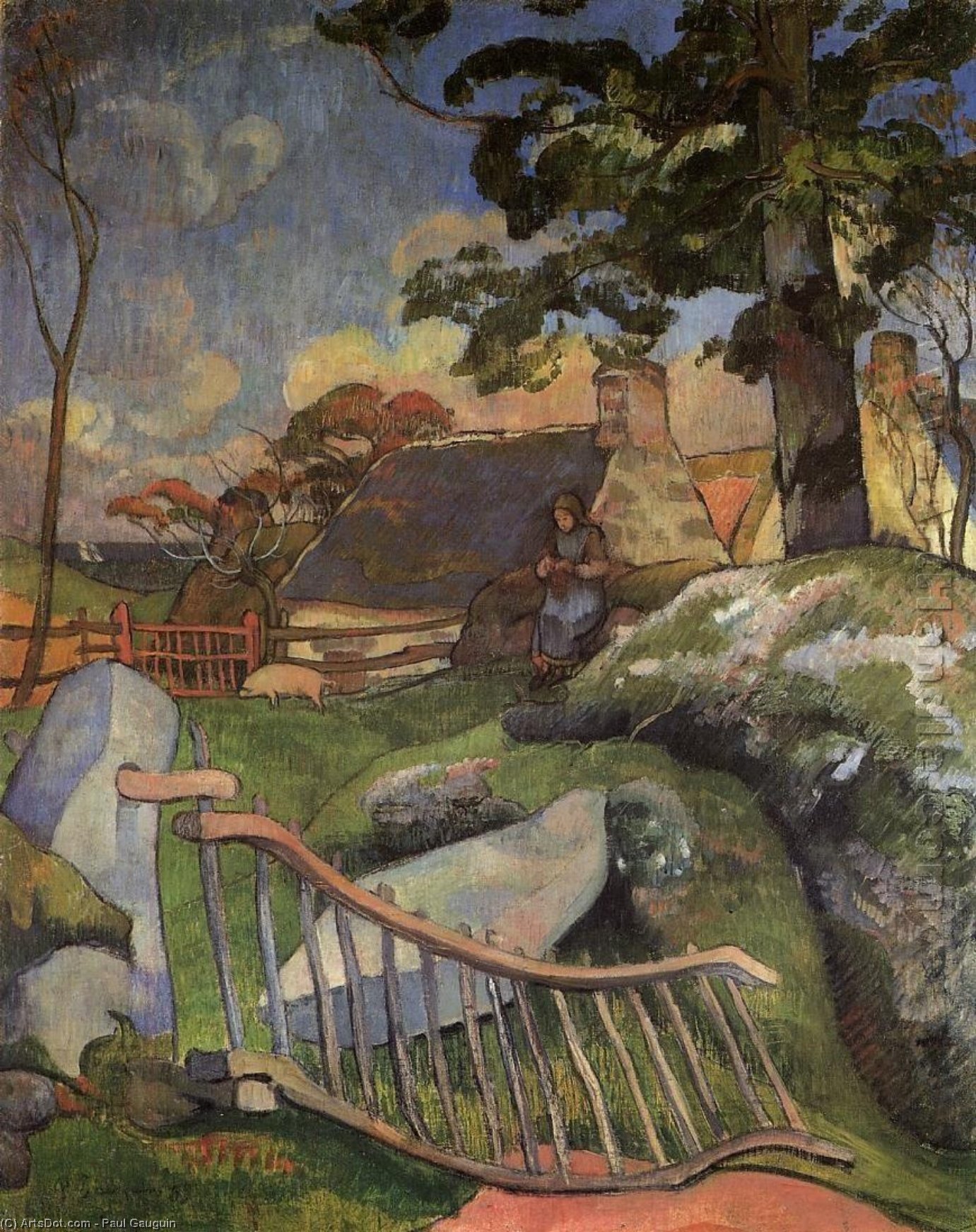 Order Oil Painting Replica The Wooden Gate (The Pig Keeper), 1889 by Paul Gauguin (1848-1903, France) | ArtsDot.com