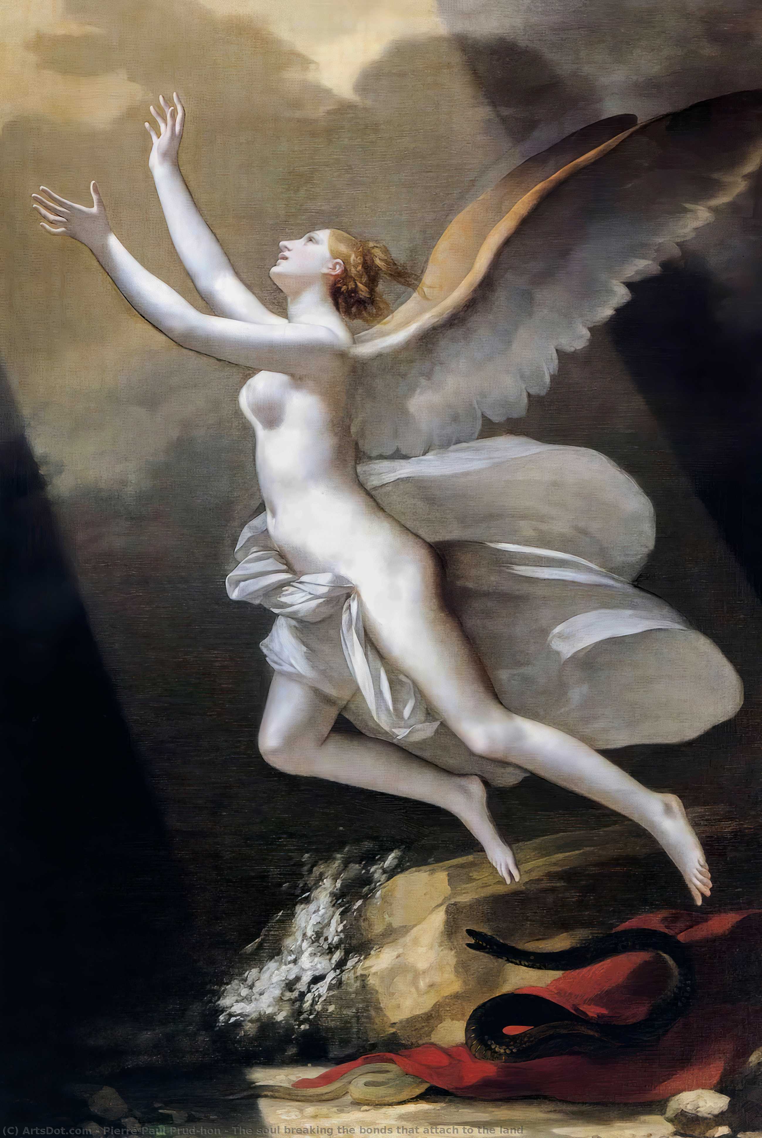 Buy Museum Art Reproductions The soul breaking the bonds that attach to the land by Pierre-Paul Prud'hon (1758-1823, France) | ArtsDot.com
