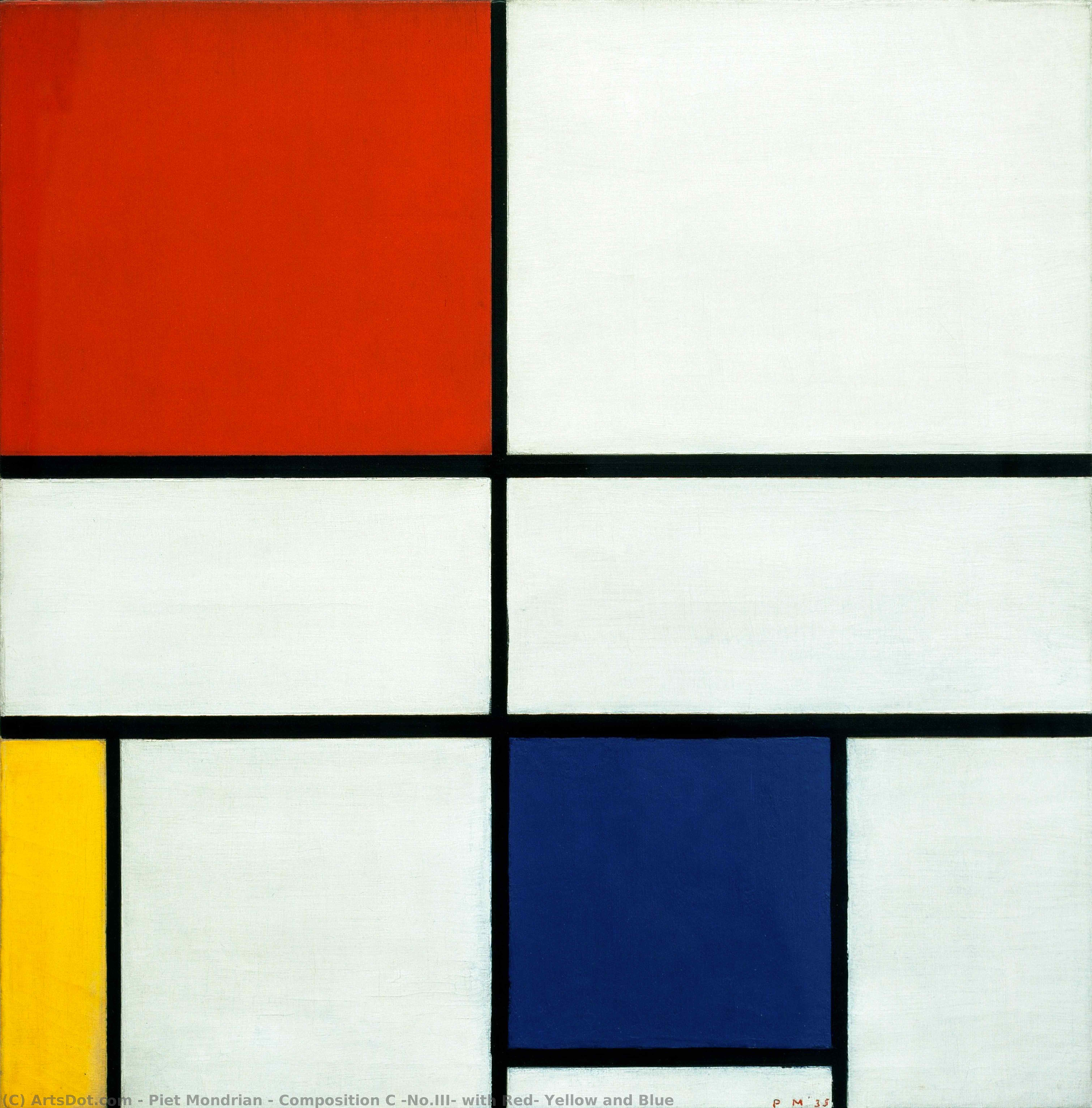 Order Oil Painting Replica Composition C (No.III) with Red, Yellow and Blue, 1935 by Piet Mondrian (1872-1944, Netherlands) | ArtsDot.com