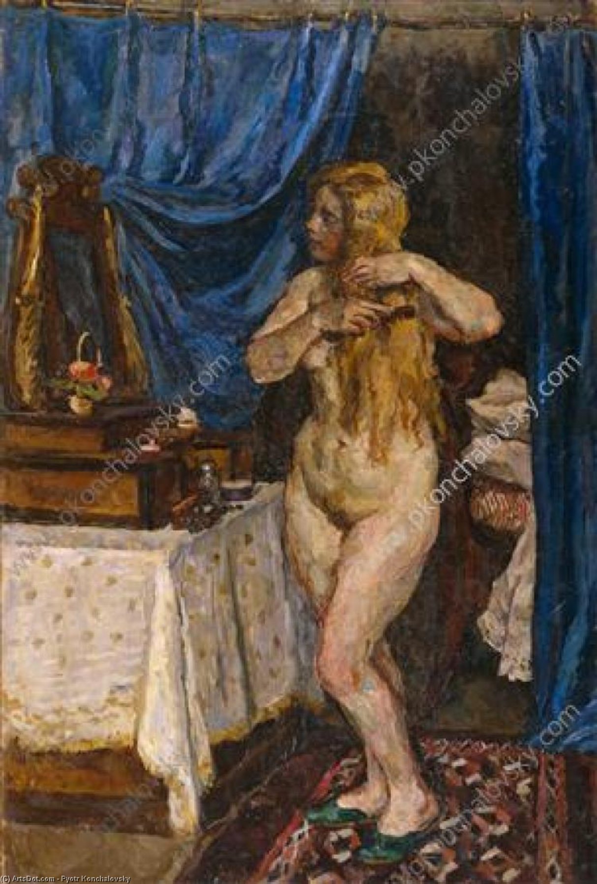 Buy Museum Art Reproductions Model with red hair in the mirror, 1923 by Pyotr Konchalovsky (Inspired By) (1876-1956, Russia) | ArtsDot.com