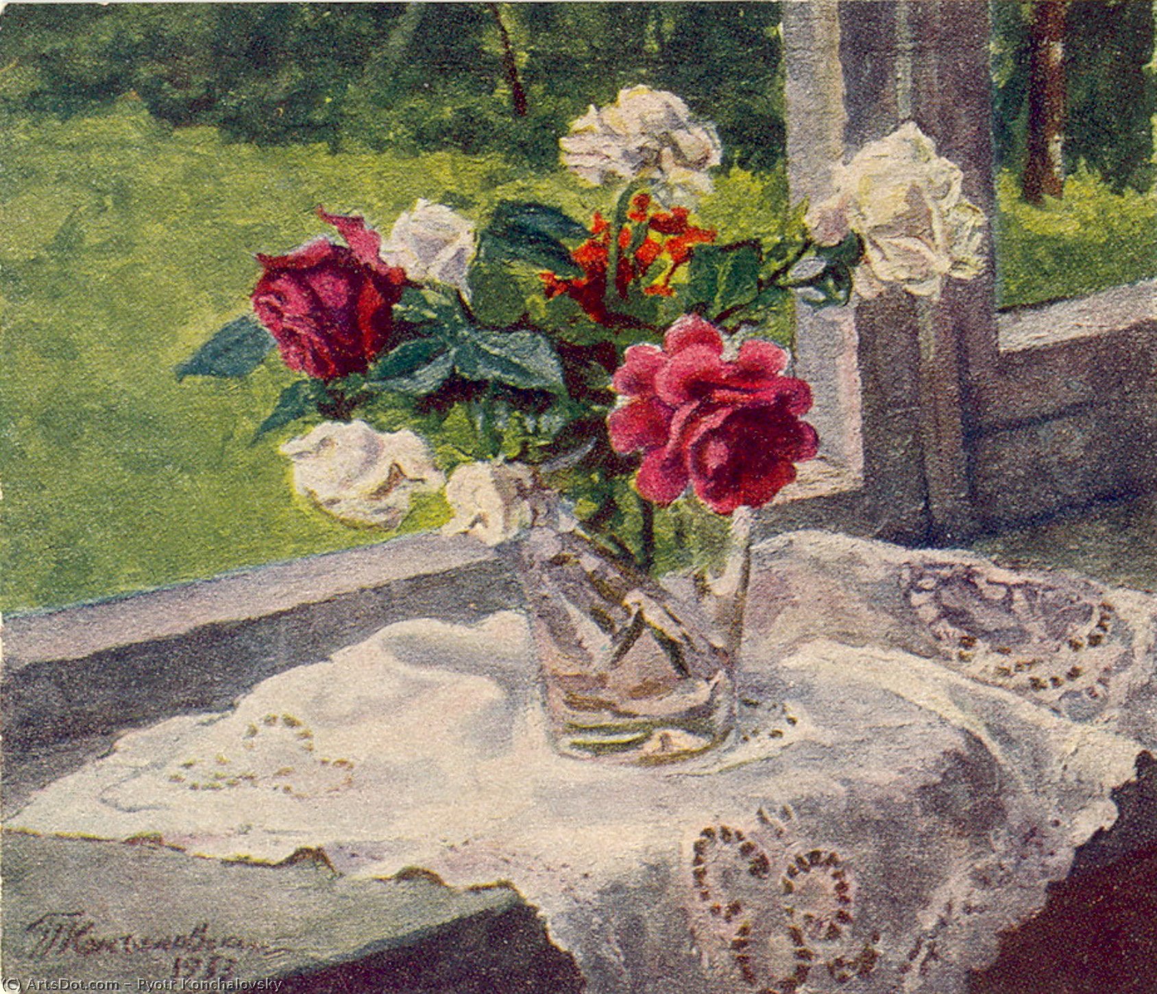 Buy Museum Art Reproductions The roses by the window, 1953 by Pyotr Konchalovsky (Inspired By) (1876-1956, Russia) | ArtsDot.com