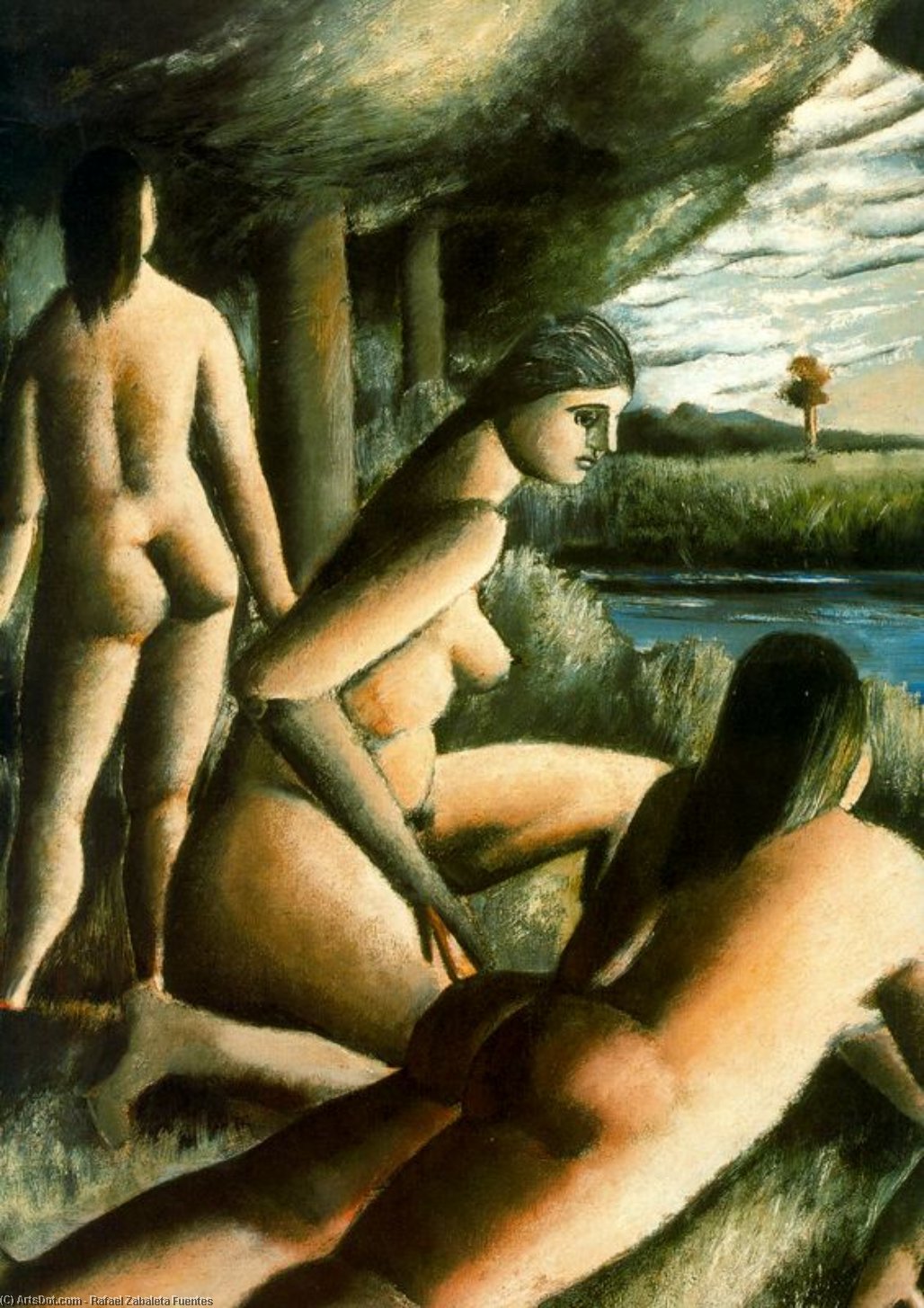 Buy Museum Art Reproductions Three nude women, 1934 by Rafael Zabaleta Fuentes (Inspired By) (1907-1960, Spain) | ArtsDot.com