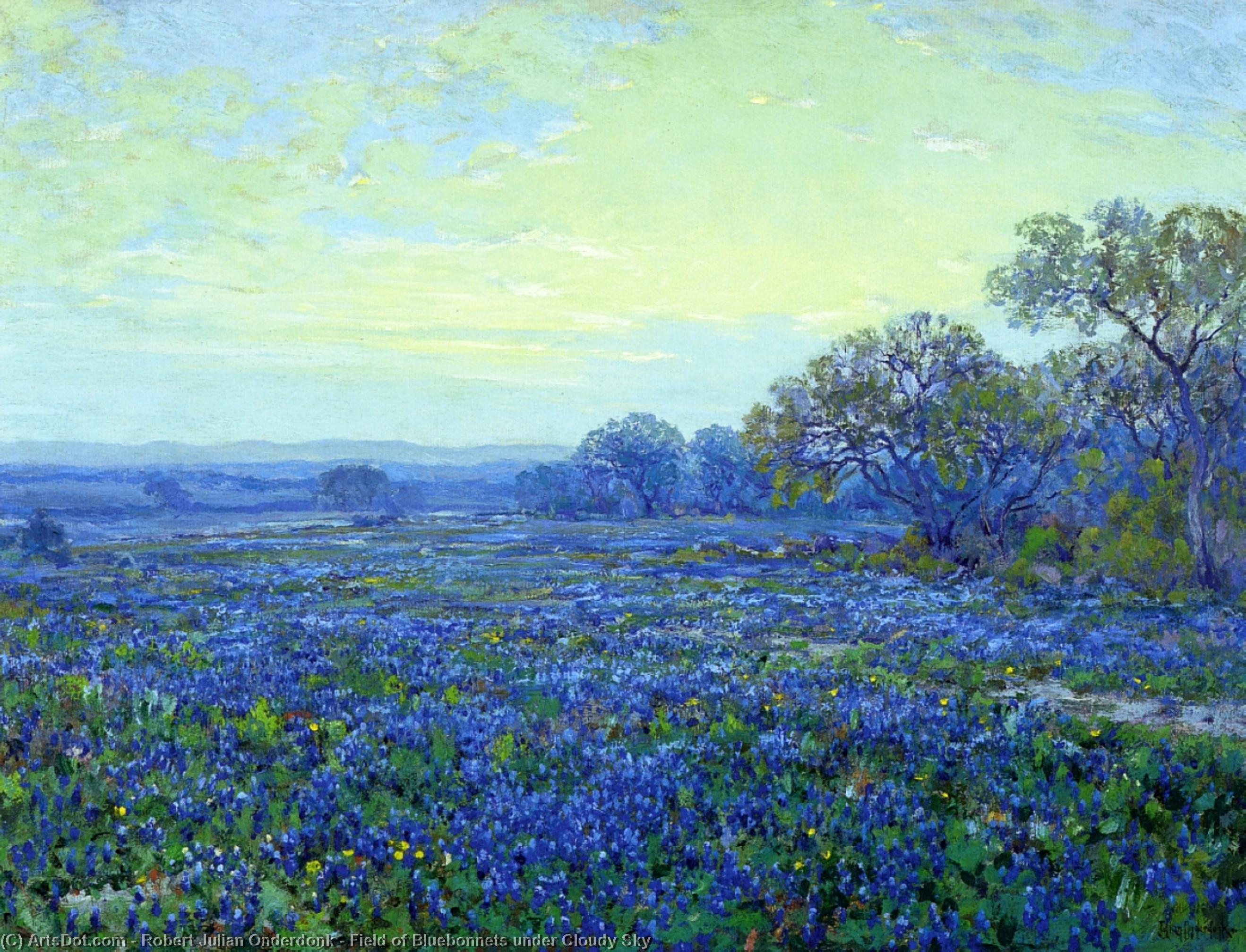 Order Artwork Replica Field of Bluebonnets under Cloudy Sky by Robert Julian Onderdonk (1880-1922, United States) | ArtsDot.com