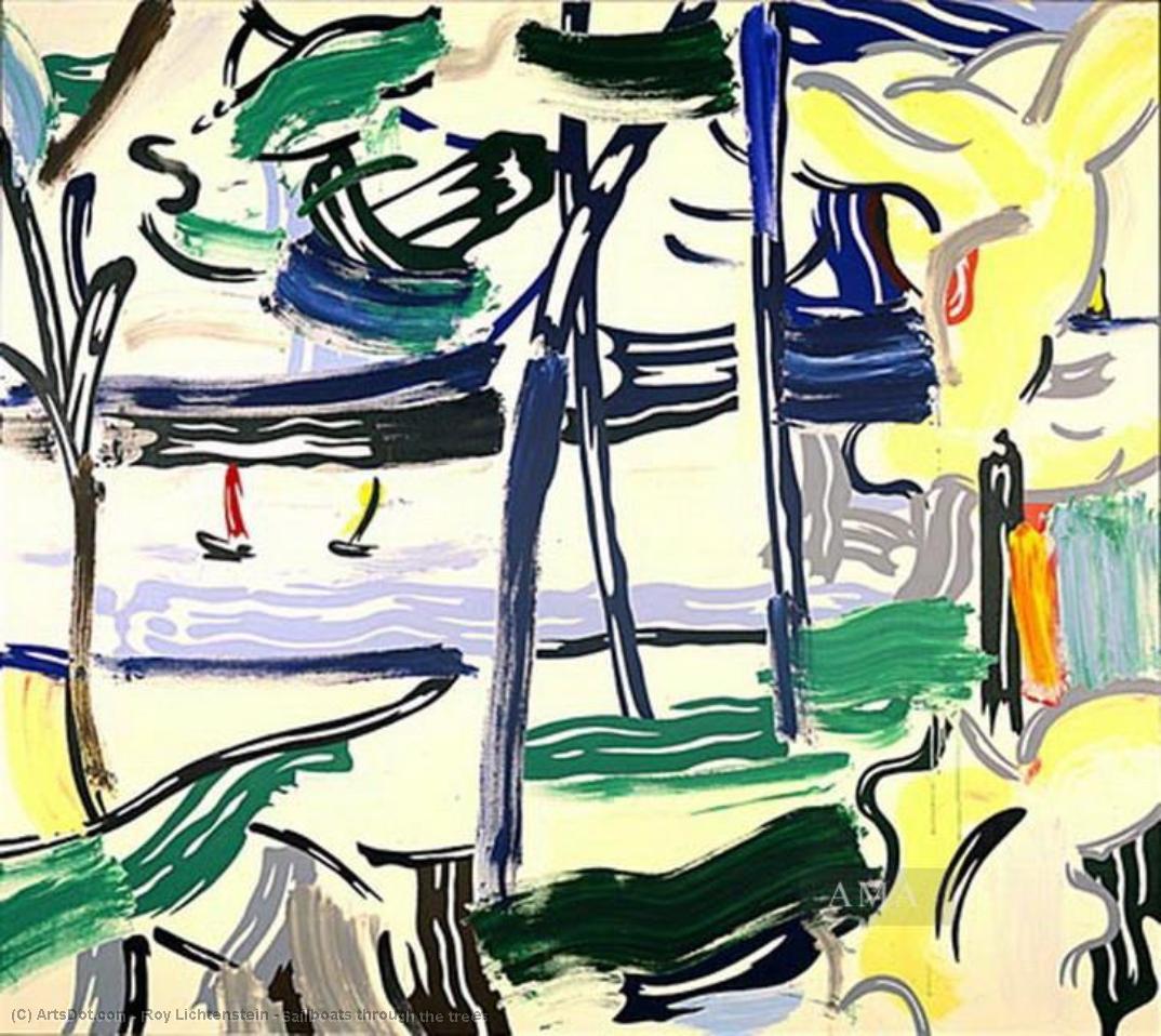 Order Oil Painting Replica Sailboats through the trees, 1984 by Roy Lichtenstein (Inspired By) (1923-1997, United States) | ArtsDot.com