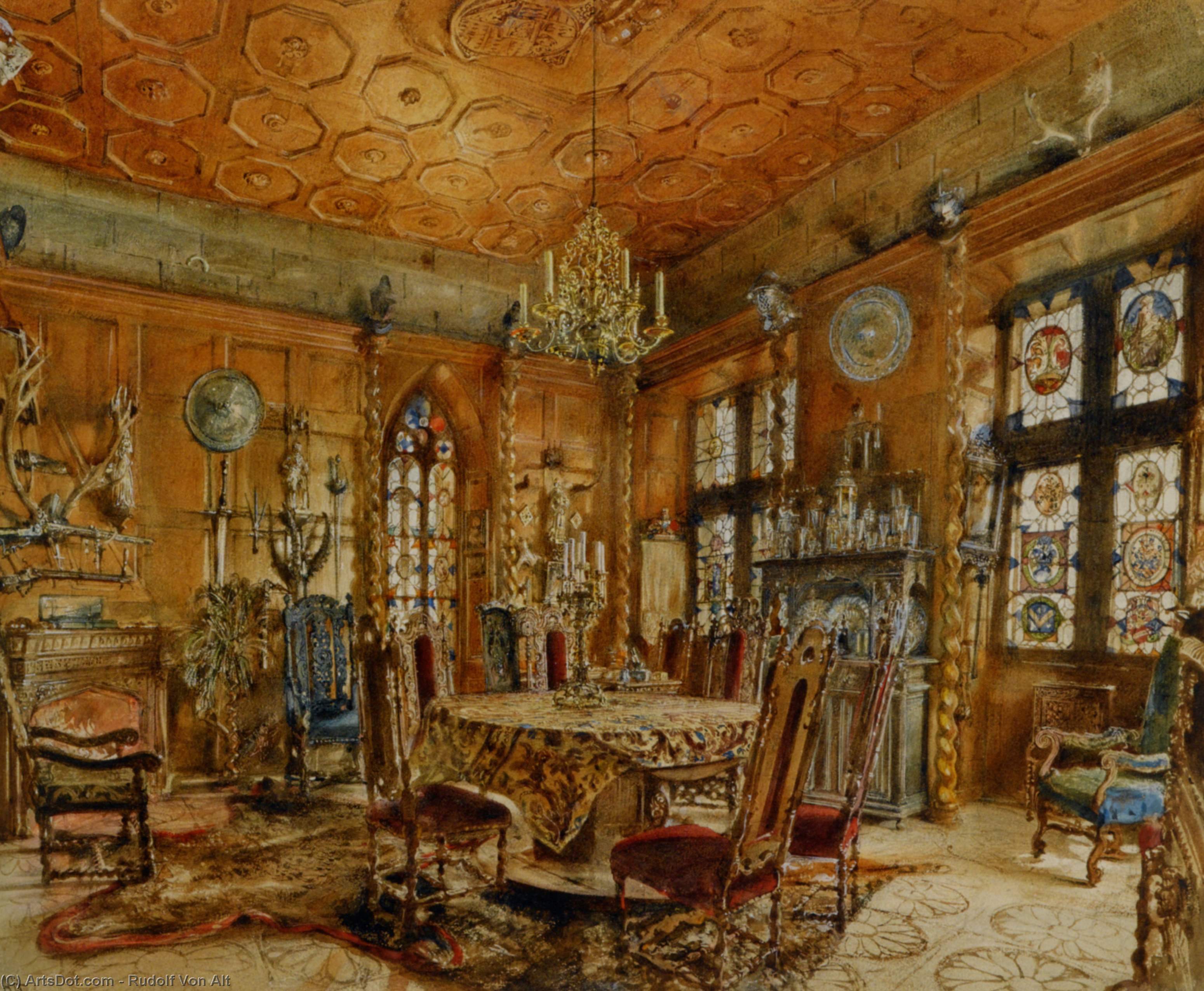Buy Museum Art Reproductions Interieur of castleIn Renaissance Style by Rudolf Von Alt (1812-1905, Austria) | ArtsDot.com