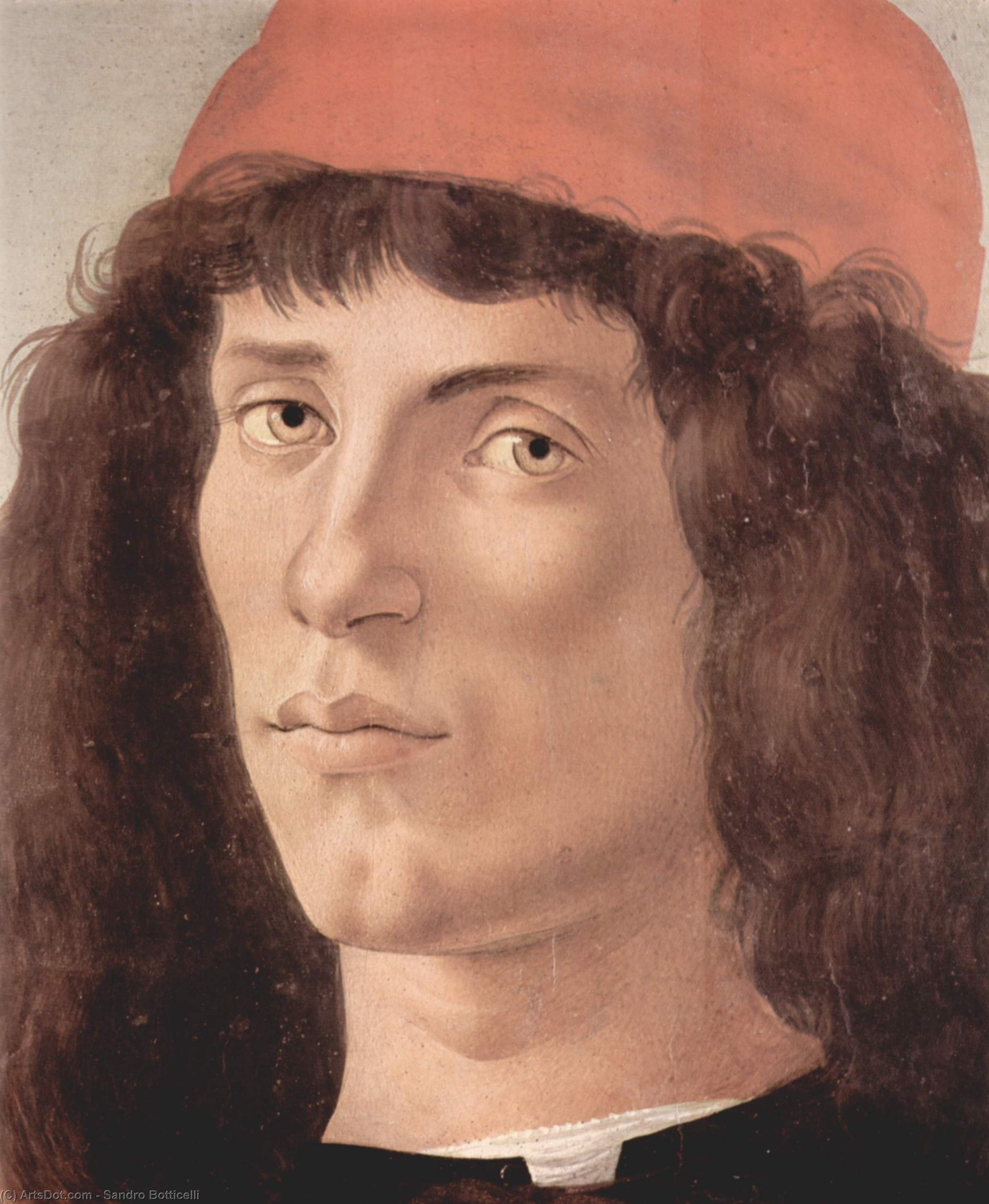 Buy Museum Art Reproductions Portrait of a young man with red cap, 1474 by Sandro Botticelli (1445-1510, Italy) | ArtsDot.com